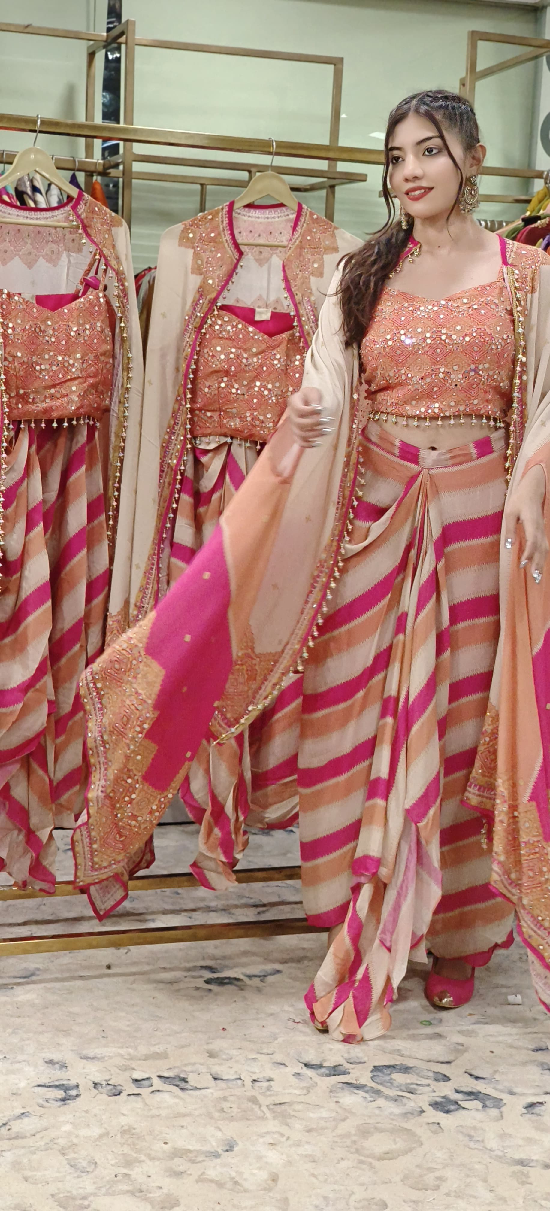 Indo Western Dhoti Pant With Crop Top And Shrug-9550