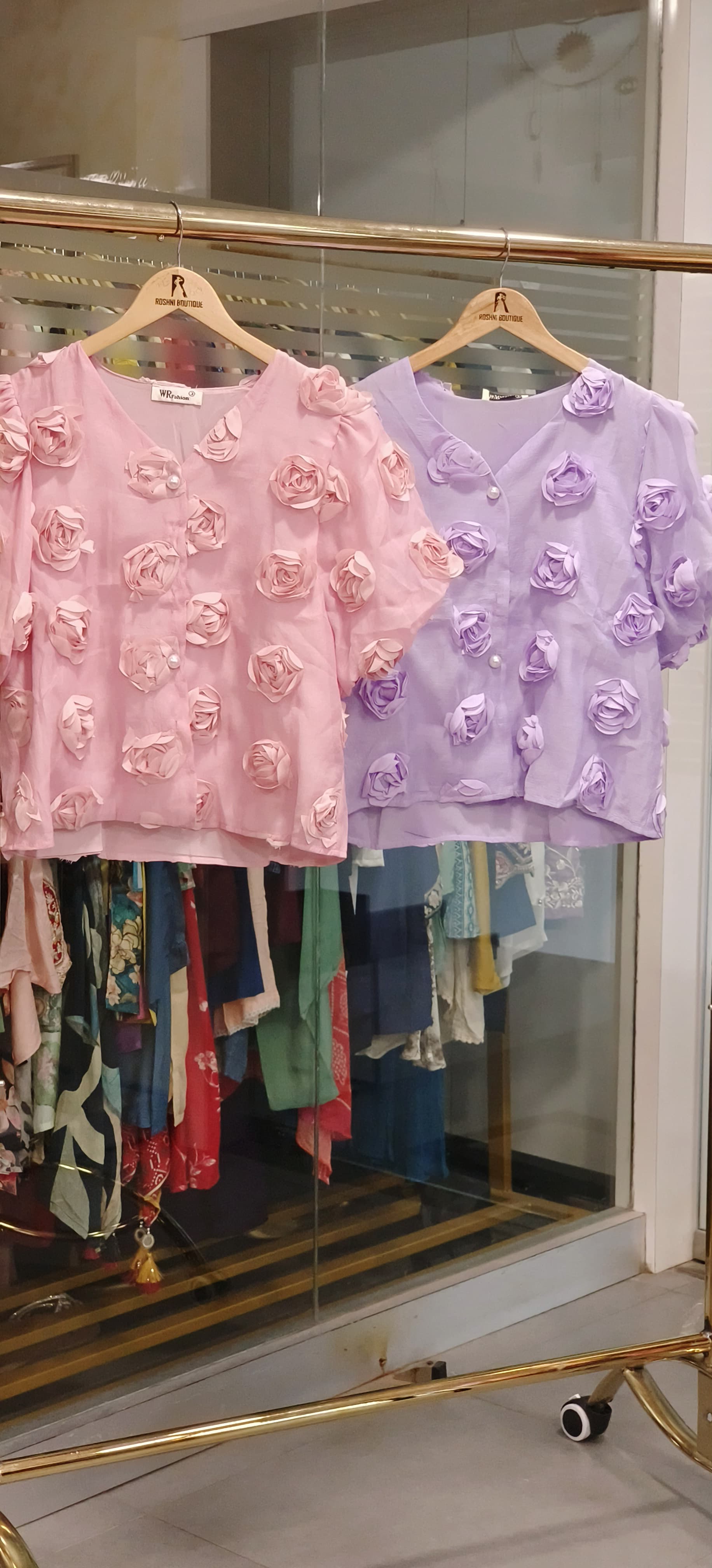 Rose Popped Elegant Top With Pearl Button
