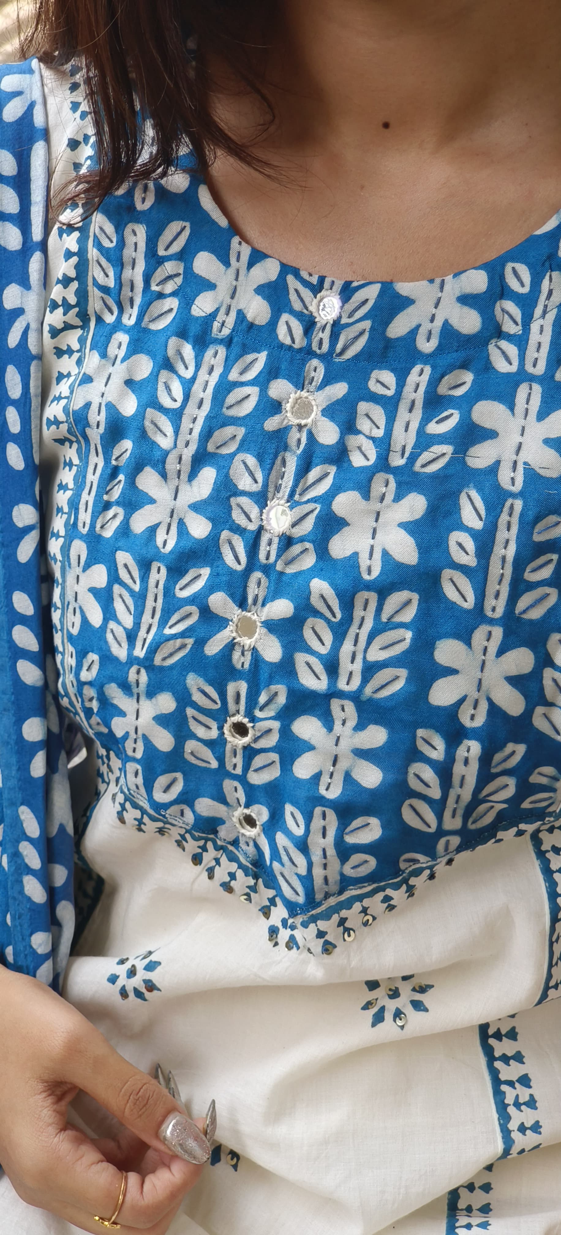 Cotton A-Line Kurta With Pant And cotton Chanderi Dupatta Set- 09715, 09716