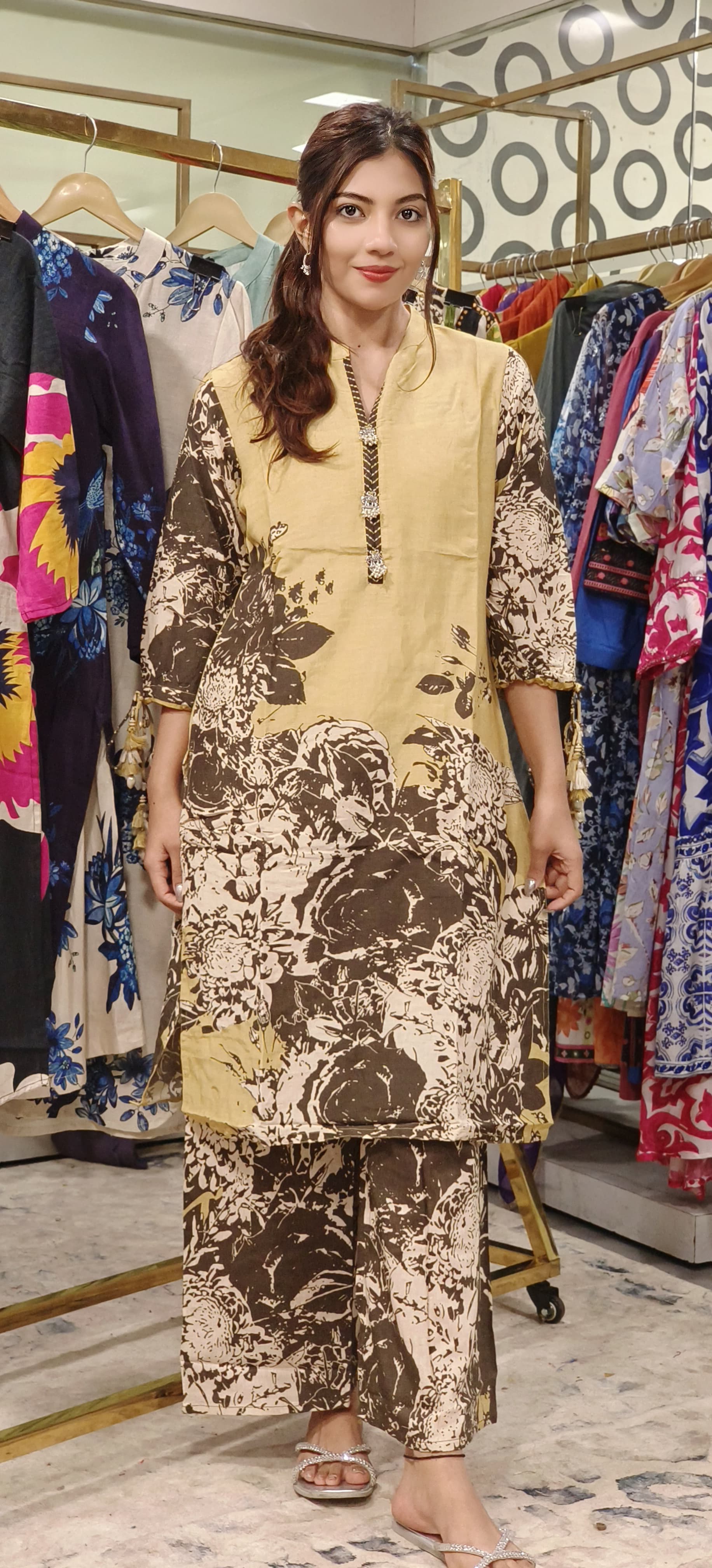 Linen Floral Printed Kurta Pant Set In Linen Cotton Fabric- 09722, 09723