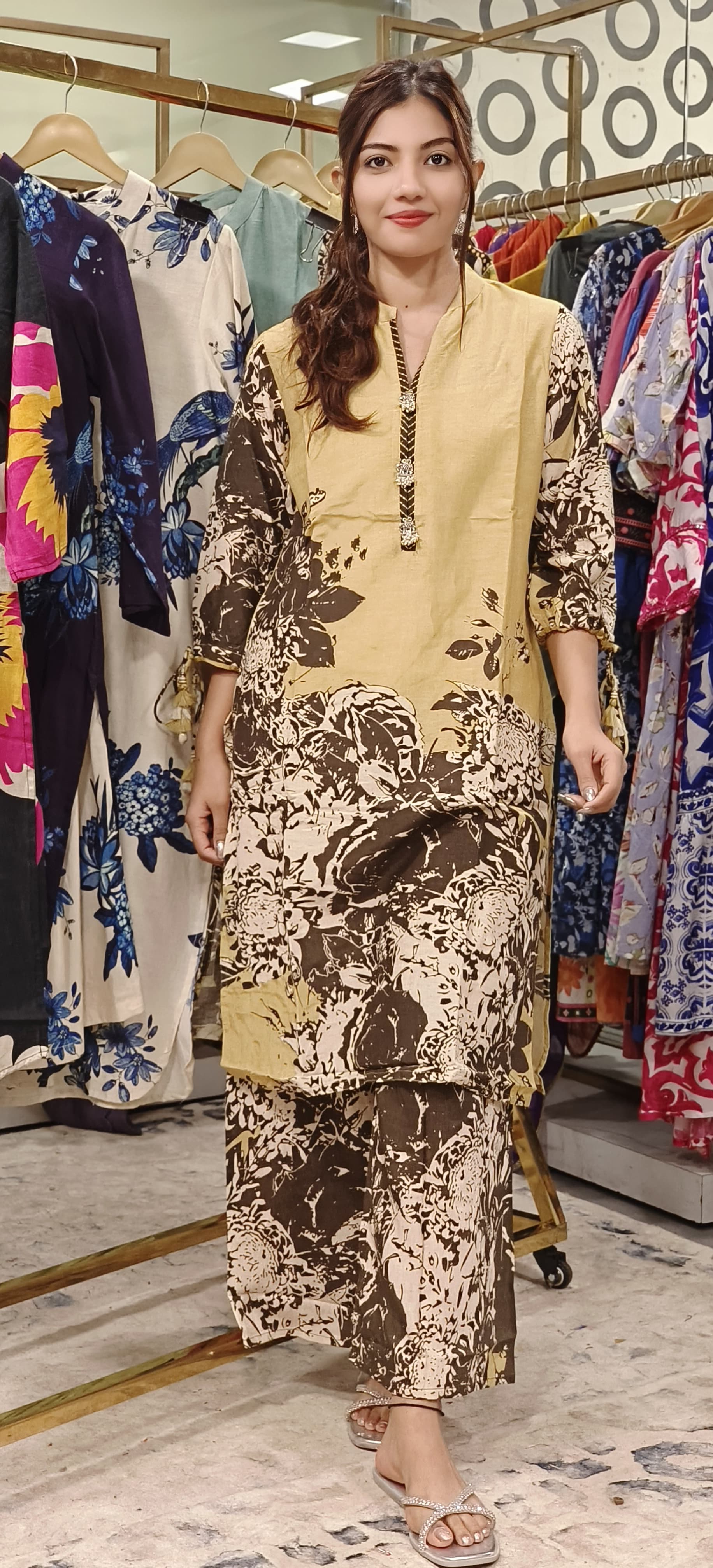 Linen Floral Printed Kurta Pant Set In Linen Cotton Fabric- 09722, 09723