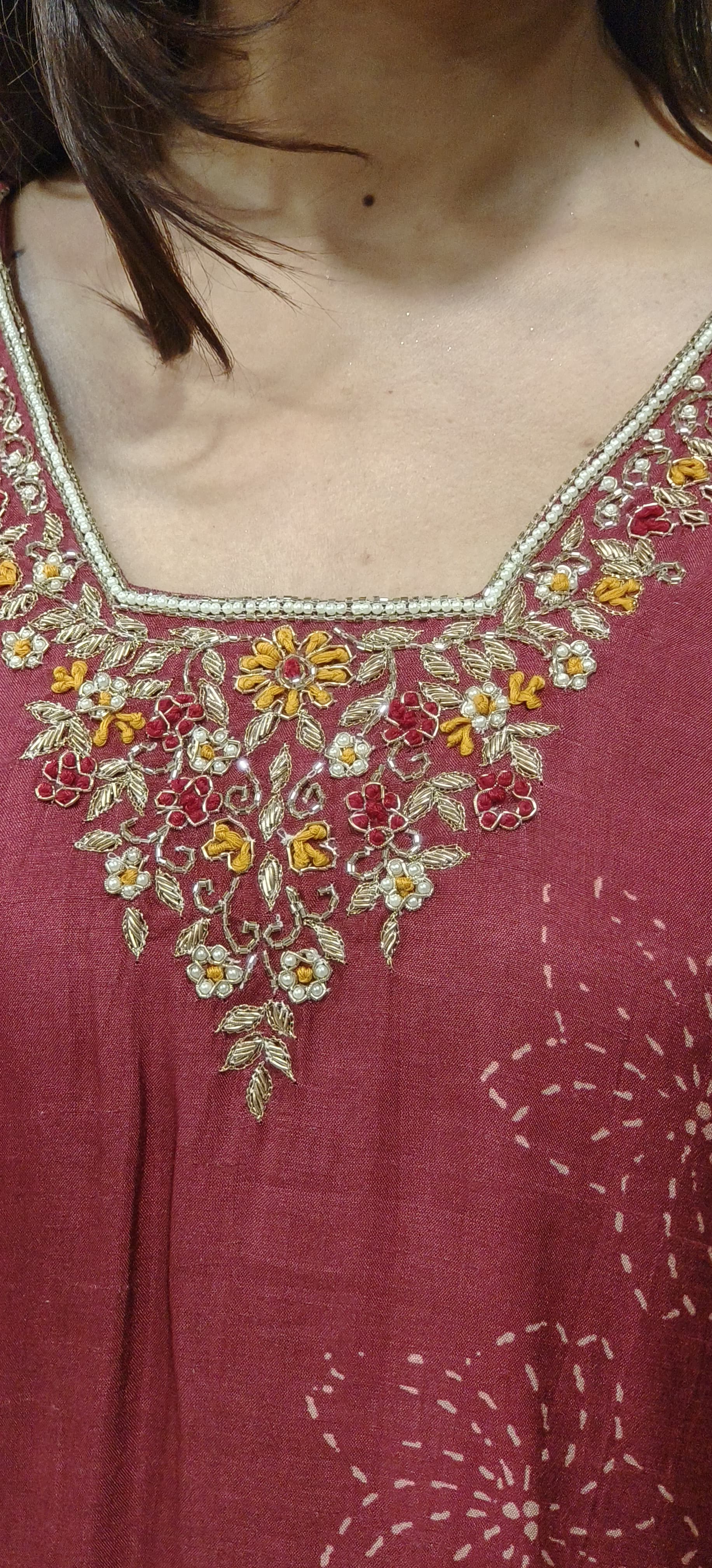 Zardozi Embroidered Glass Neck Pure Crepe Full Suit Set-09878