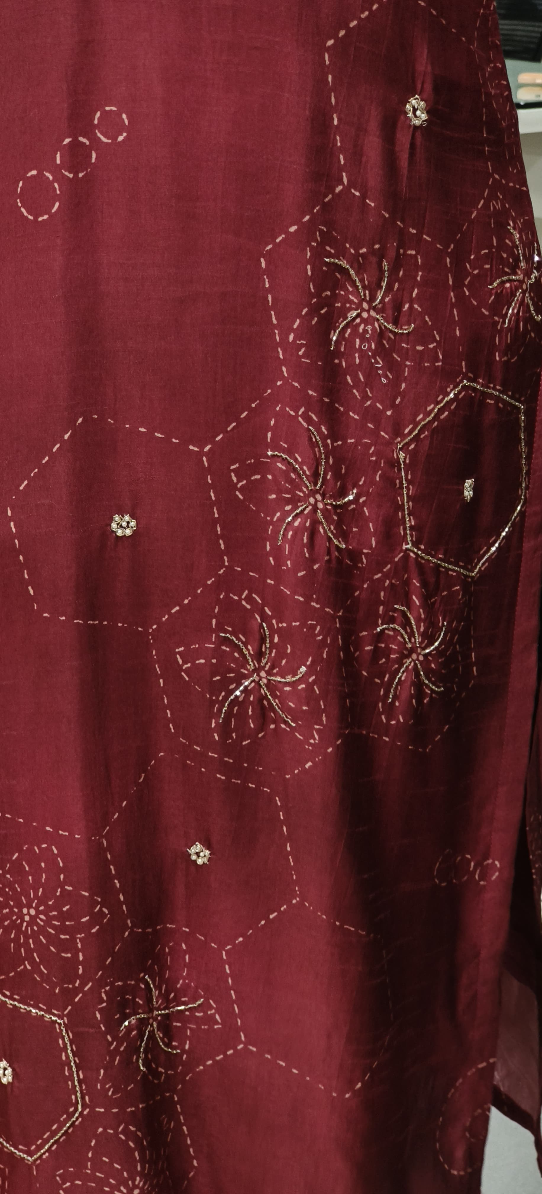 Zardozi Embroidered Glass Neck Pure Crepe Full Suit Set-09878