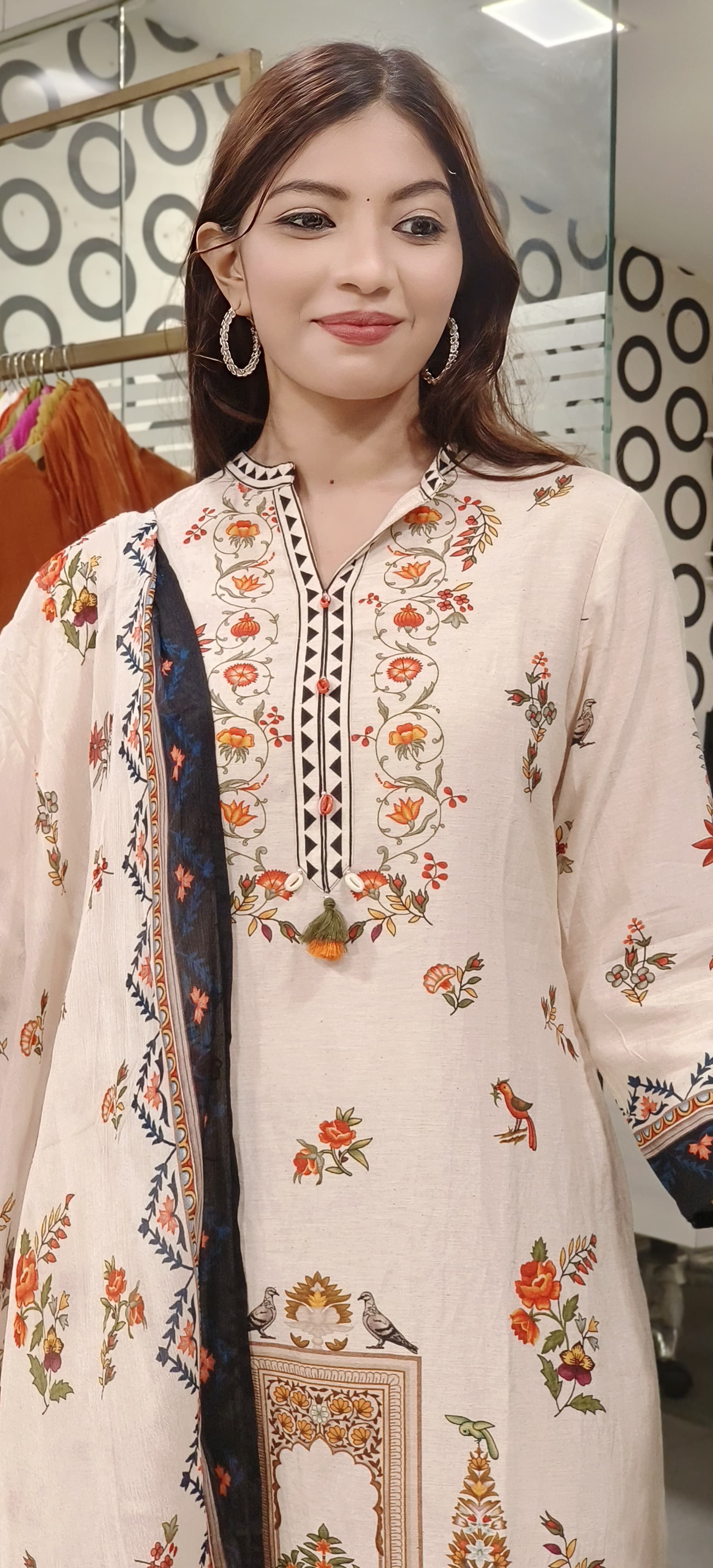 Linen Cotton Printed full suit set-09783