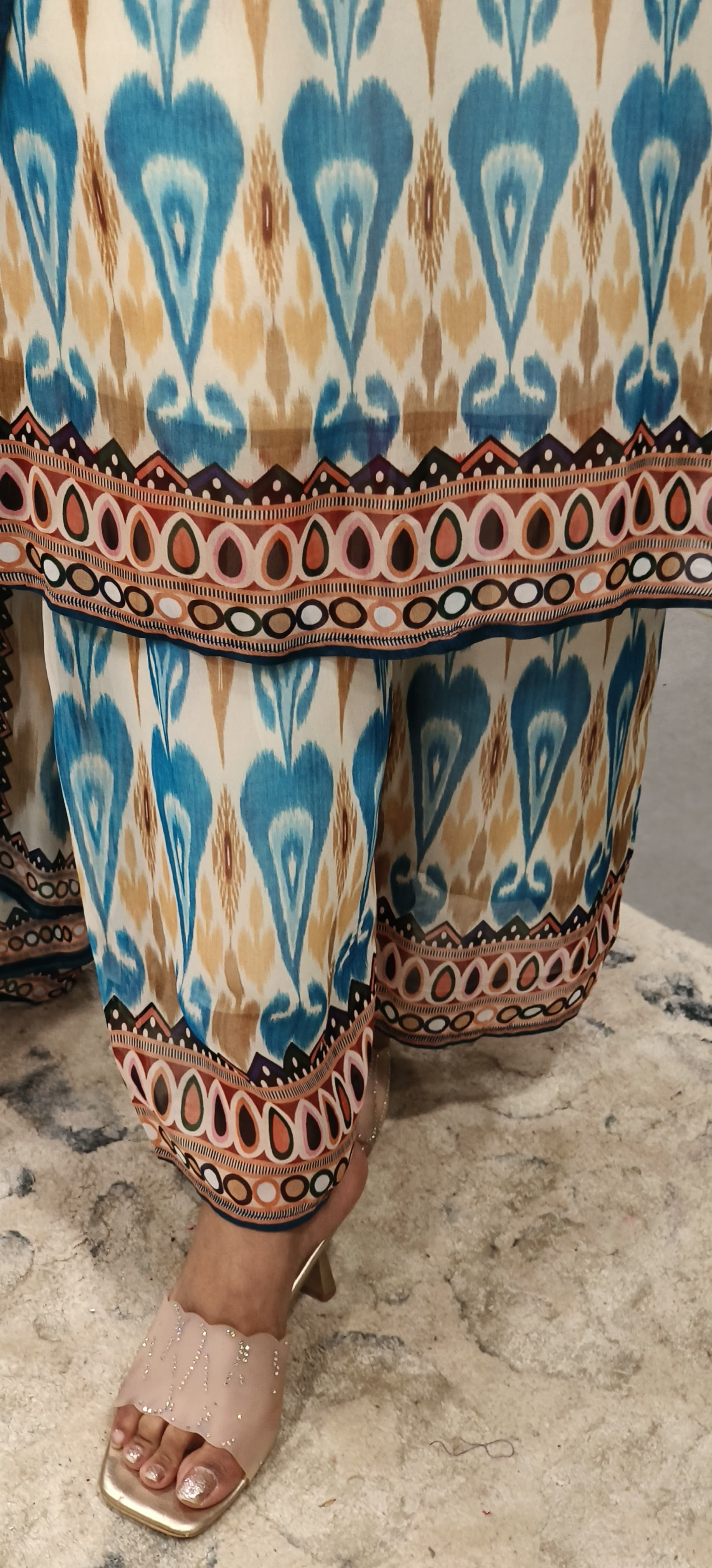 Beautiful Printed Georgette Kurta With Loose Bottom And Dupatta-09795