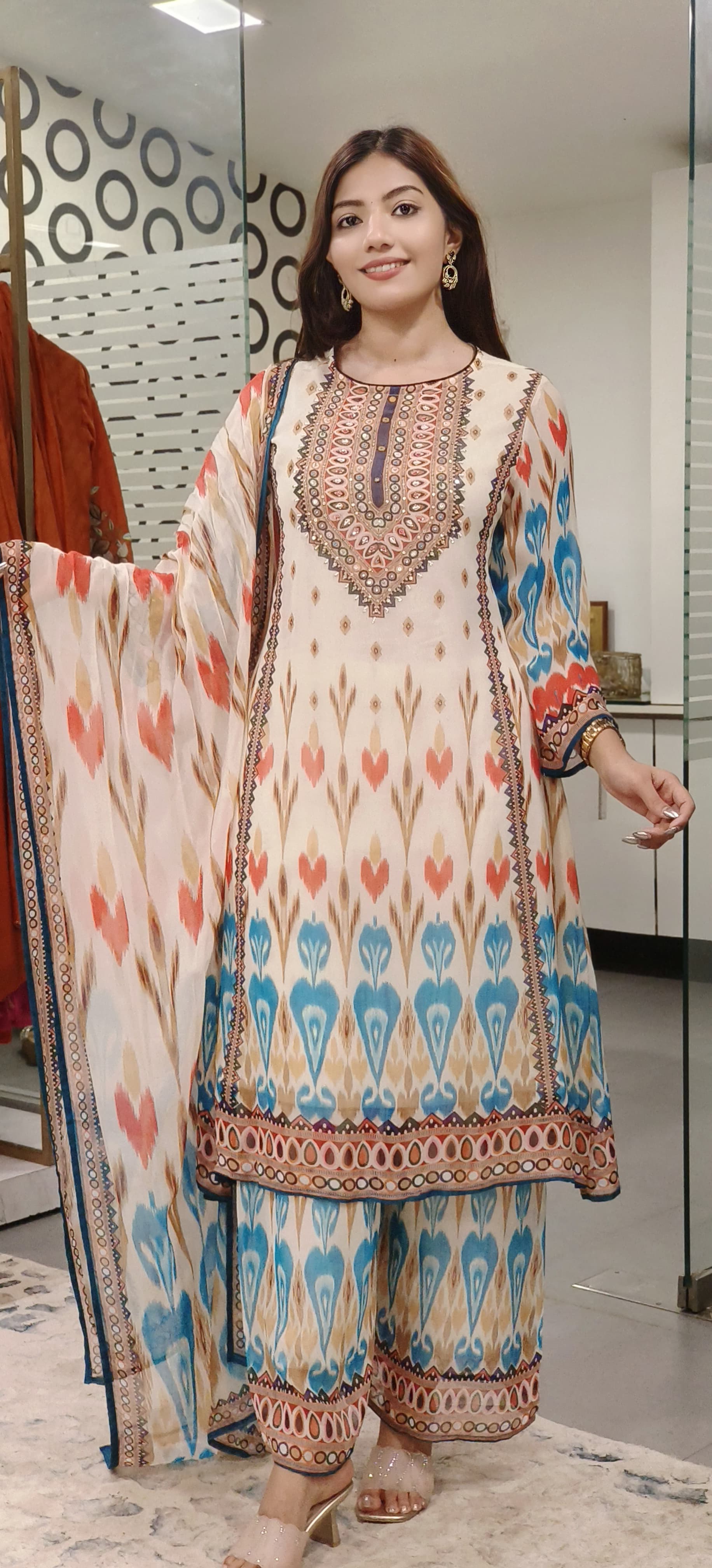 Beautiful Printed Georgette Kurta With Loose Bottom And Dupatta-09795