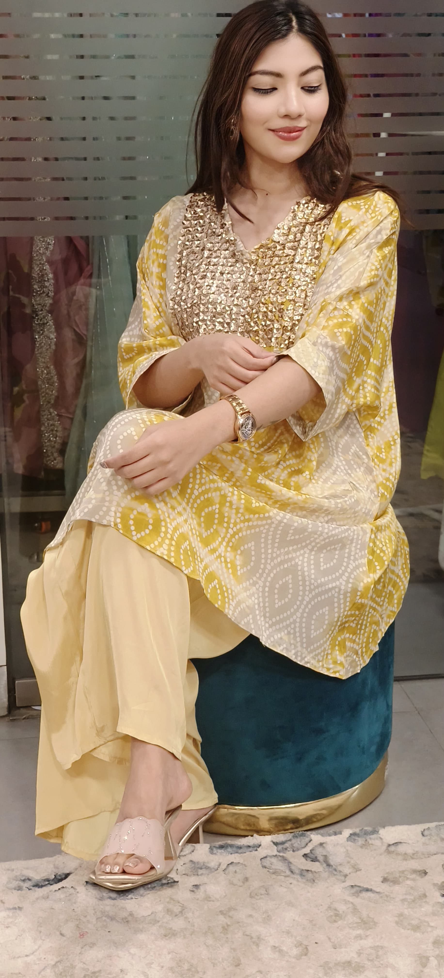 Bandani Print Pure Crepe embroidered Over Size Style Kaftan With Bottom-09929,09928