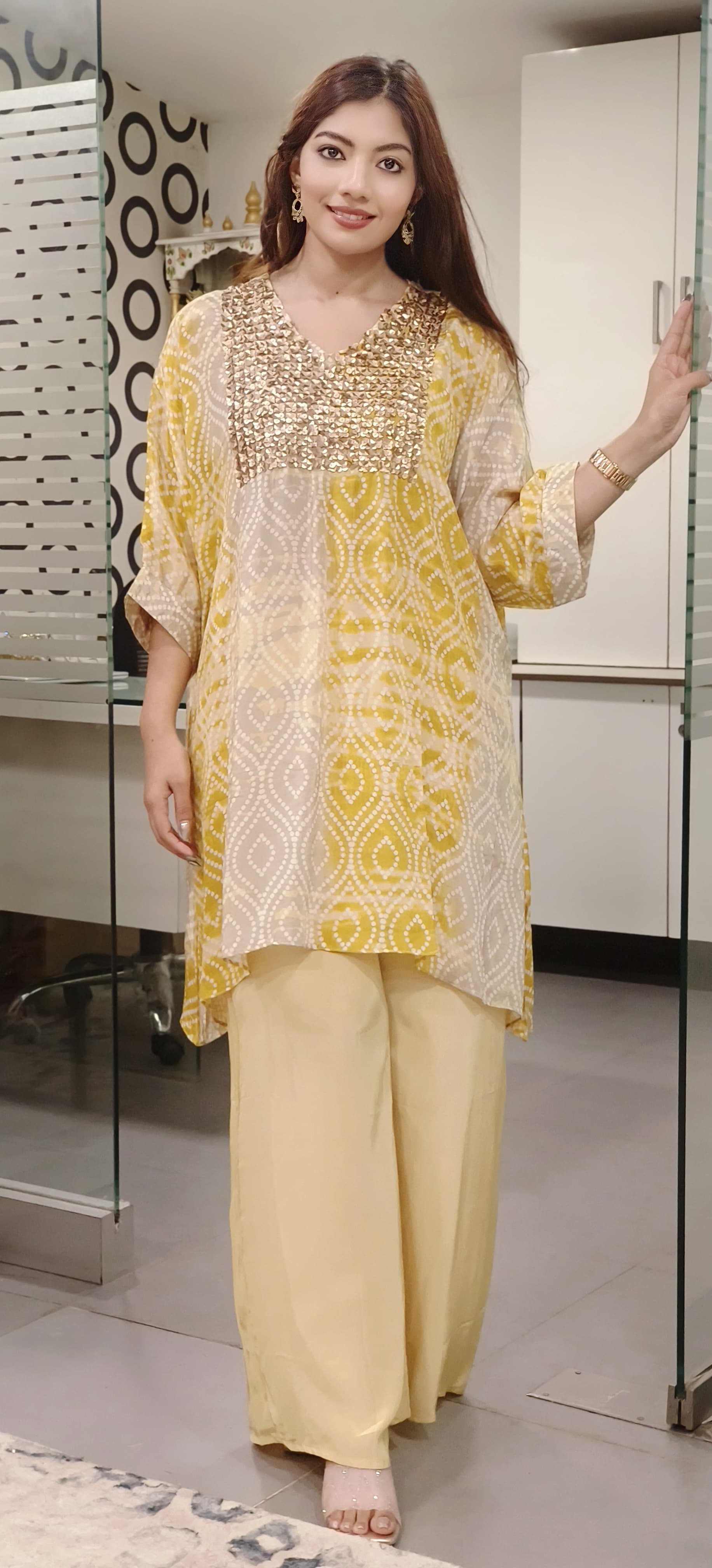 Bandani Print Pure Crepe embroidered Over Size Style Kaftan With Bottom-09929,09928