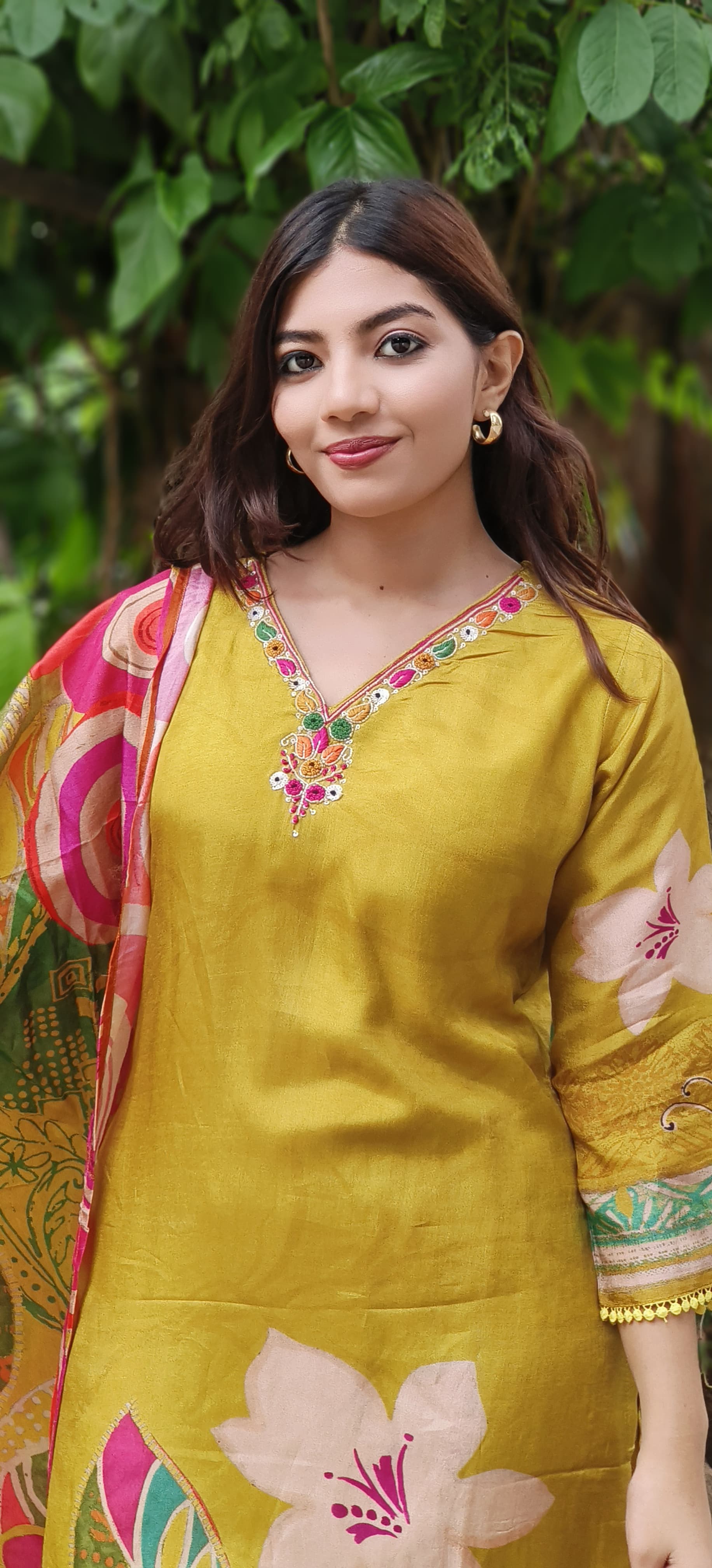 Digital Floral Print Kurta Pant With Dupatta In Dola Silk Fabric