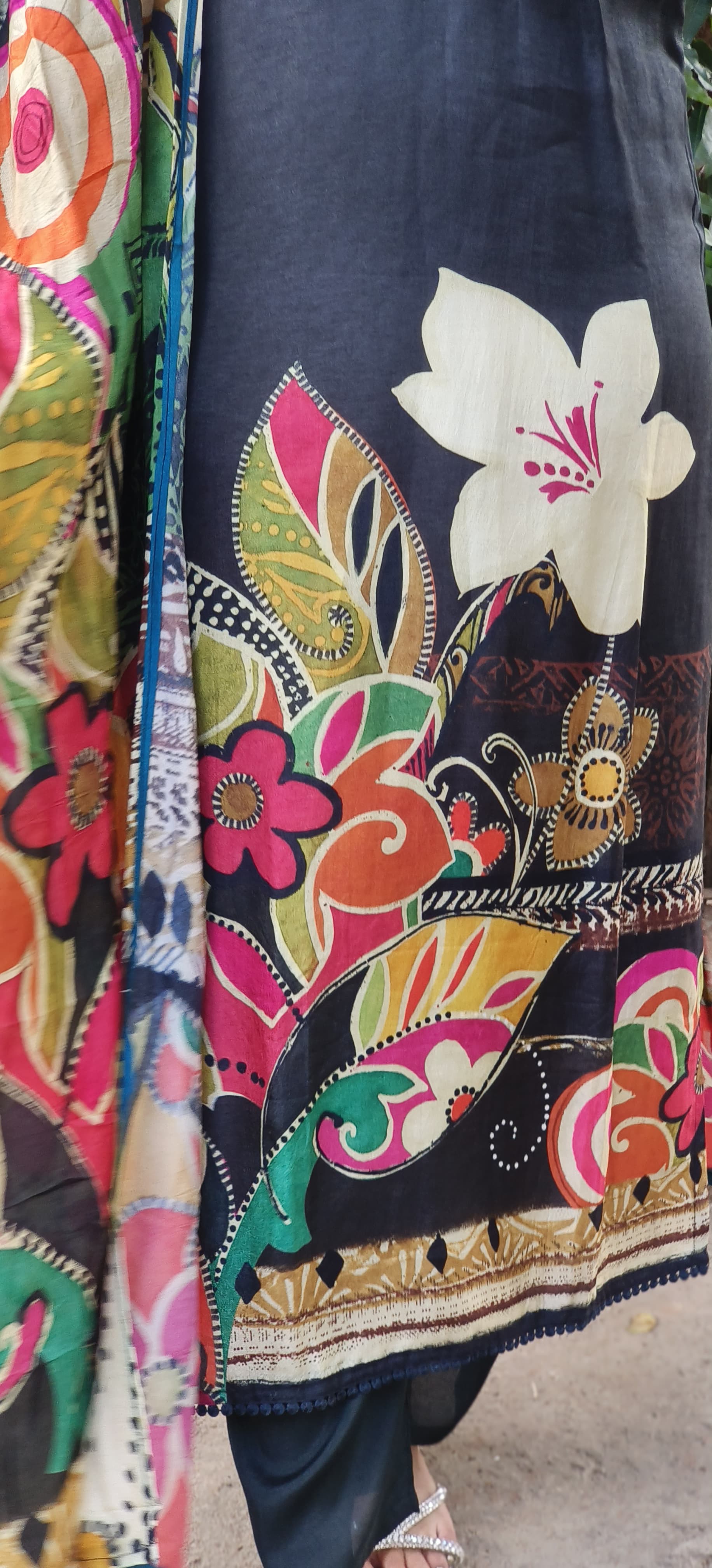 Digital Floral Print Kurta Pant With Dupatta In Dola Silk Fabric