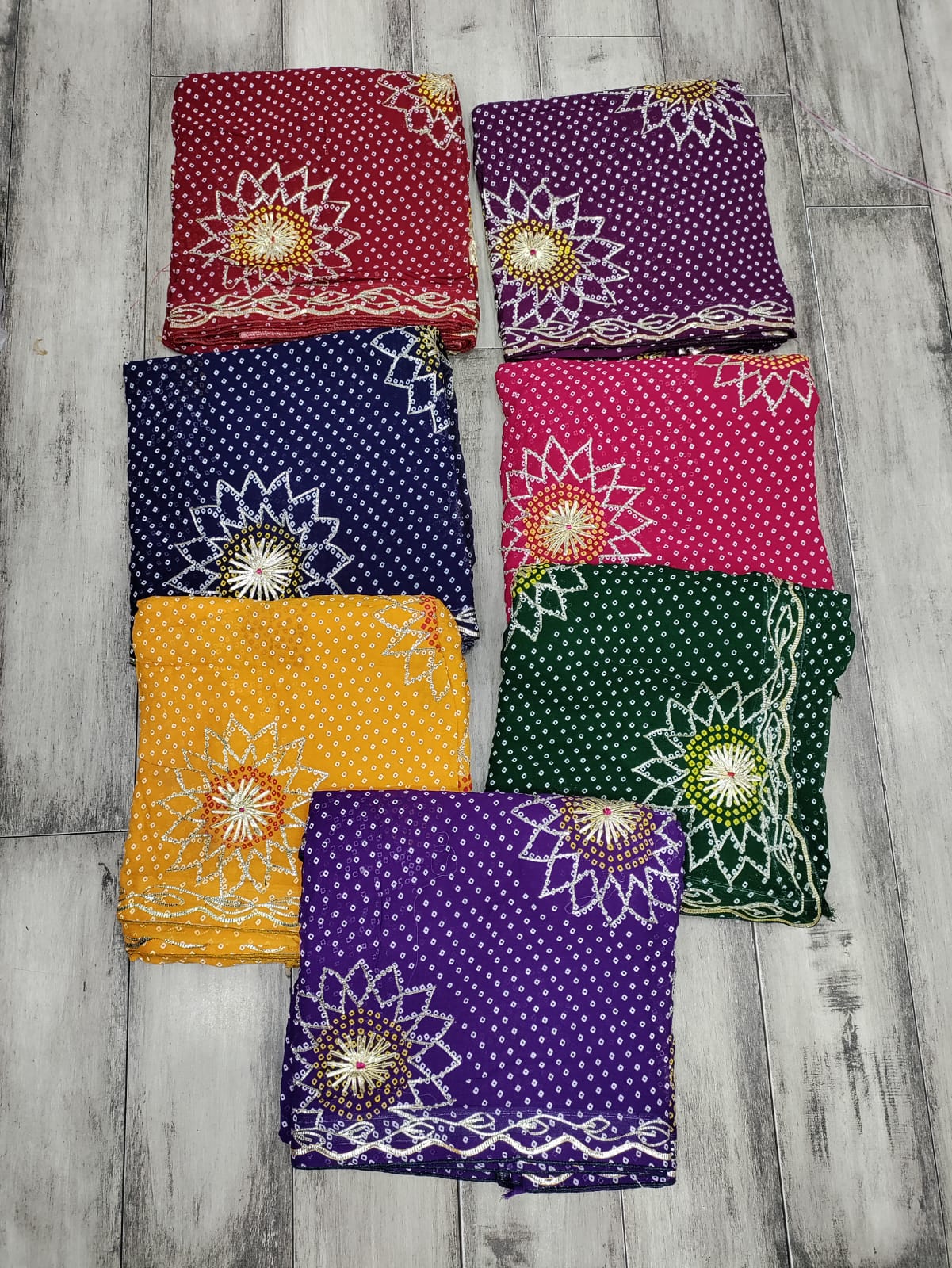 Gota Patti Work Bandhani Print Georgette Saree (Unstitched Blouse)