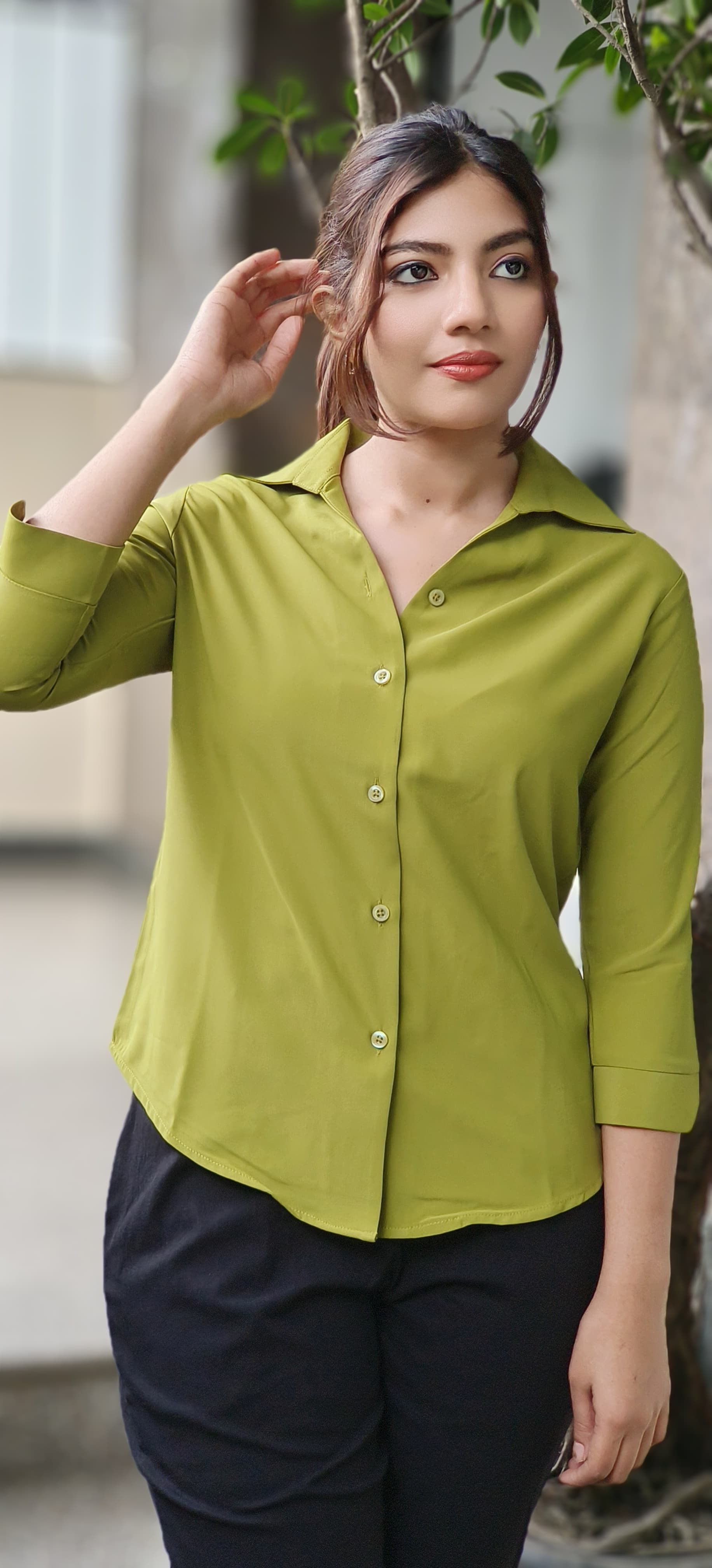 Solid Shade Imported Fabric Three Fourth Regular Collared Shirt