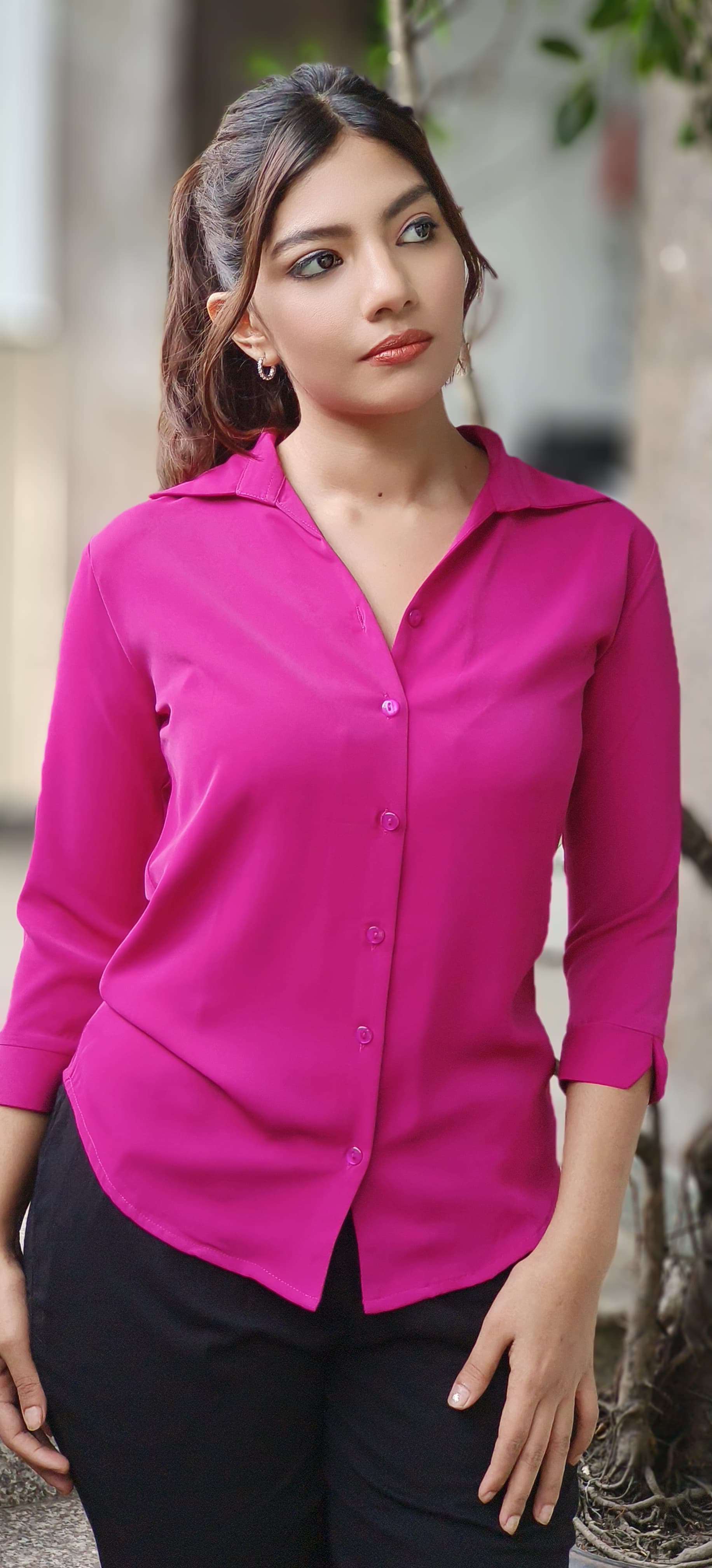 Solid Shade Imported Fabric Three Fourth Regular Collared Shirt