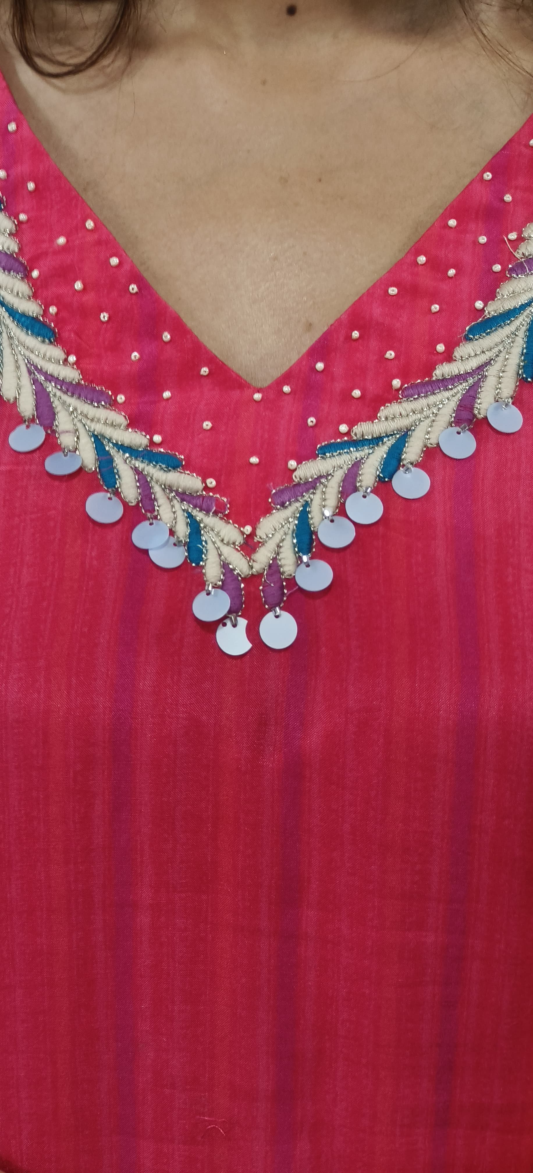Beautiful Thread & Foil Mirror Work V-Neck Floral Kurta Pant Full Set With Dupatta