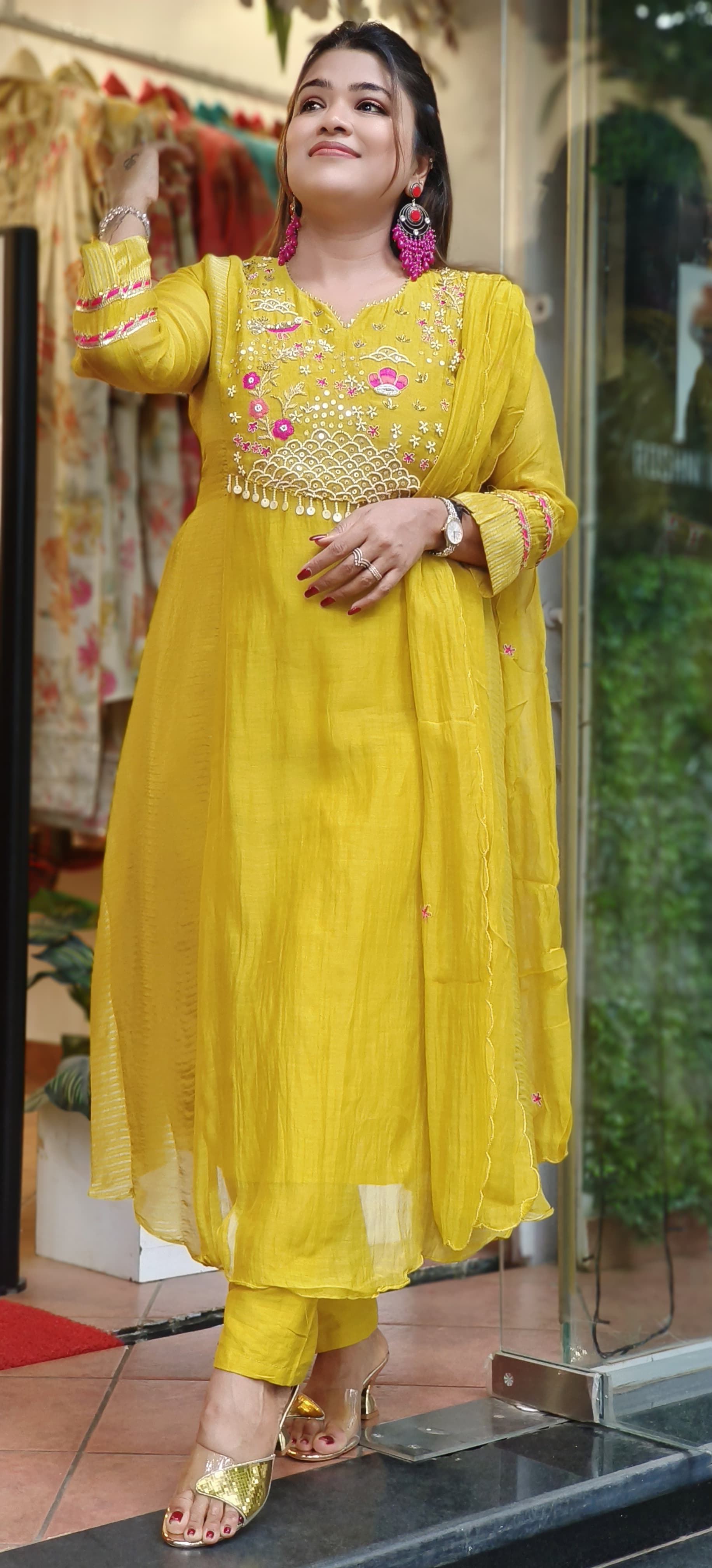 Mul Chanderi Full Suit With Zari Work & Embroidery- 10243, 10244, 10245