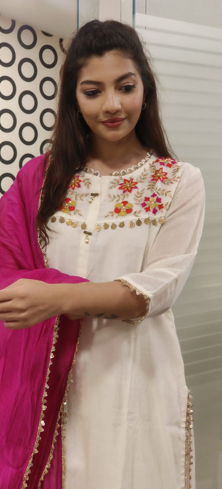 Beautiful Mul Chanderi Embroidered Full Suit Set