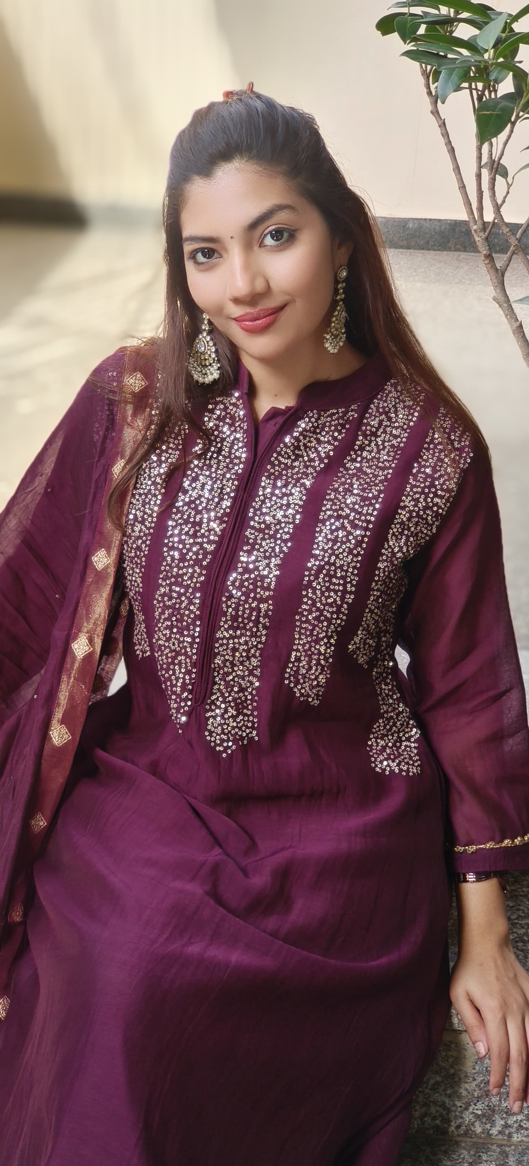 Tiny Foil Sequenced Front Work Full Suit Set With Dupatta In Pure Mul Chanderi Fabric- 10234, 10235, 10236