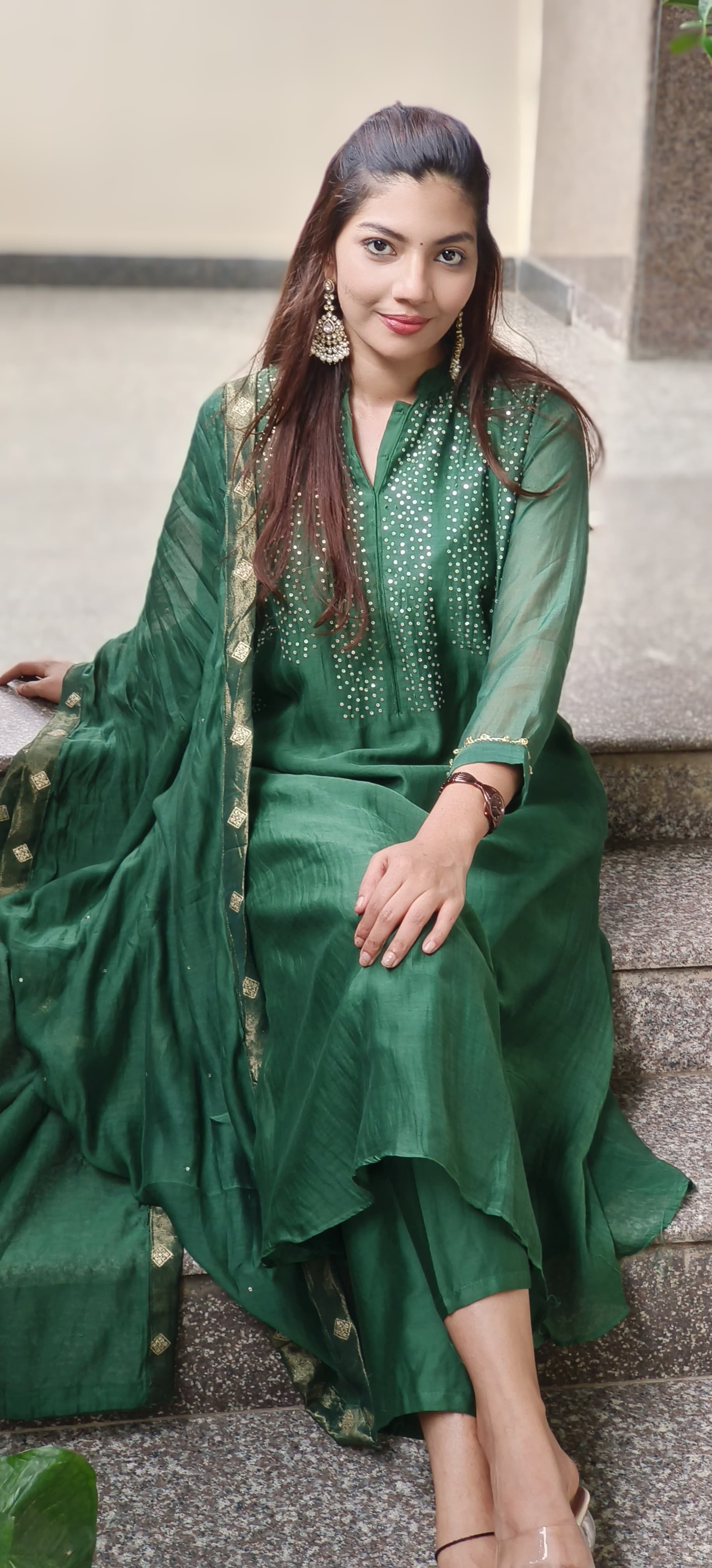 Tiny Foil Sequenced Front Work Full Suit Set With Dupatta In Pure Mul Chanderi Fabric- 10234, 10235, 10236