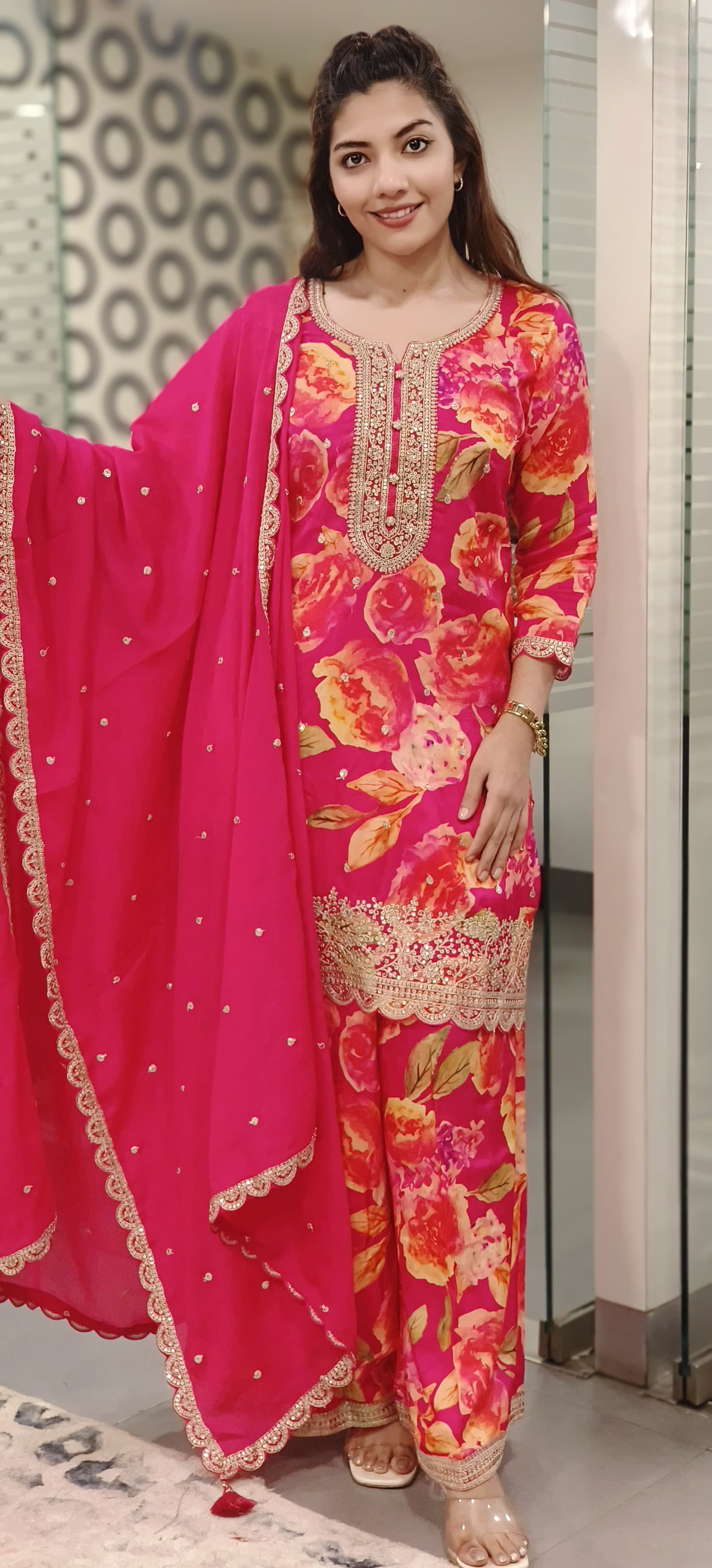 Beautiful Zardosi Work Kurta And Palazzo With Dupatta-08066