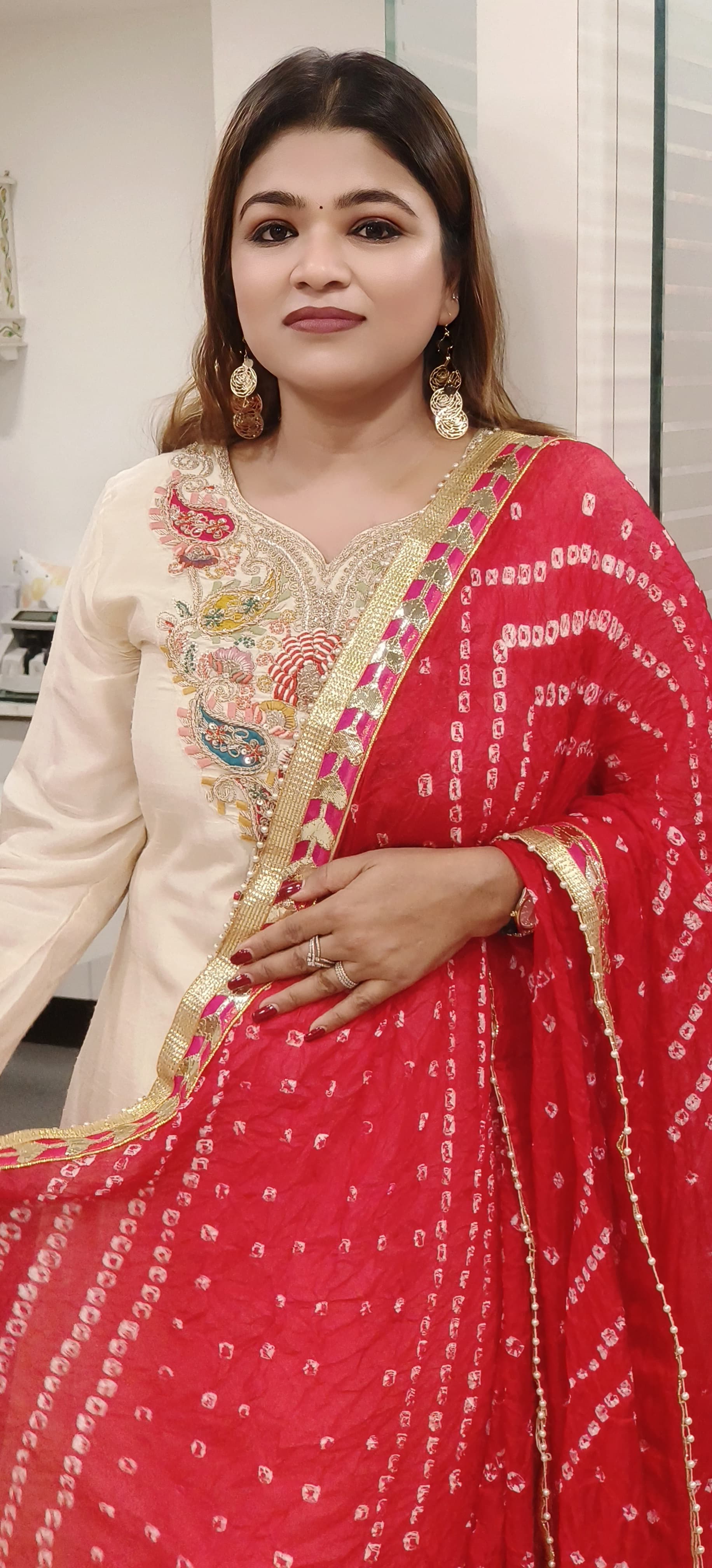 Muslin Silk Bandhani Printed Gotta Work Border Dupatta Only Dispatching After 10 Days
