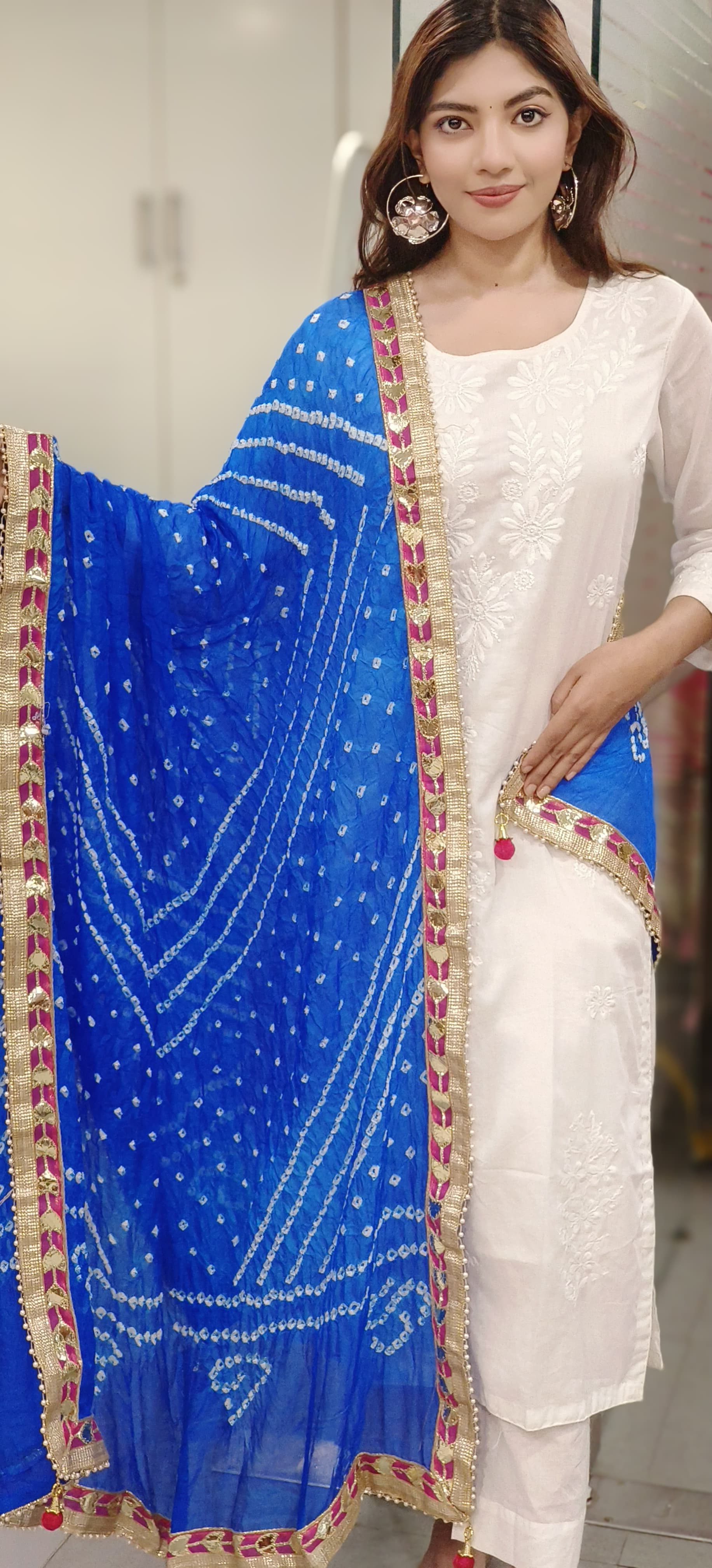 Muslin Silk Bandhani Printed Gotta Work Border Dupatta Only Dispatching After 10 Days
