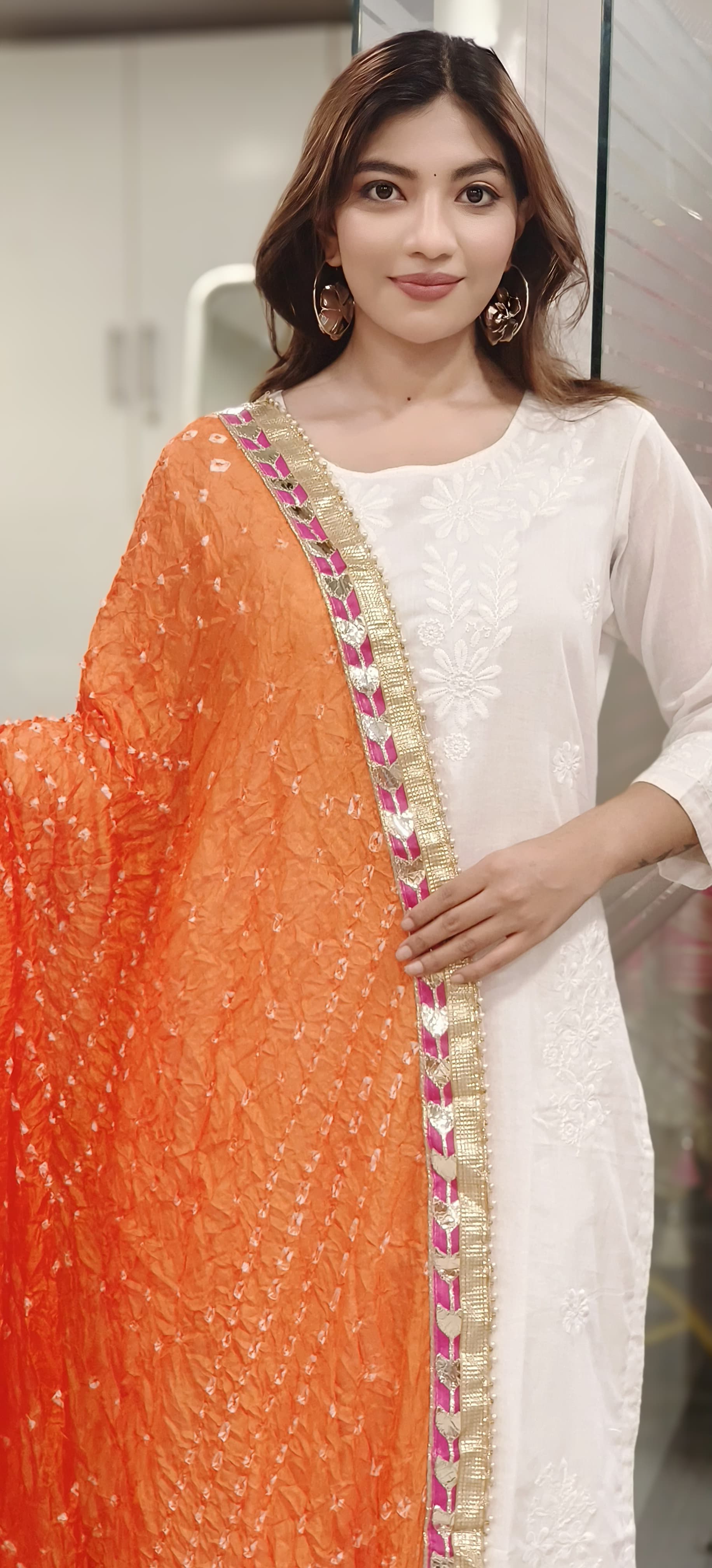 Muslin Silk Bandhani Printed Gotta Work Border Dupatta Only Dispatching After 10 Days
