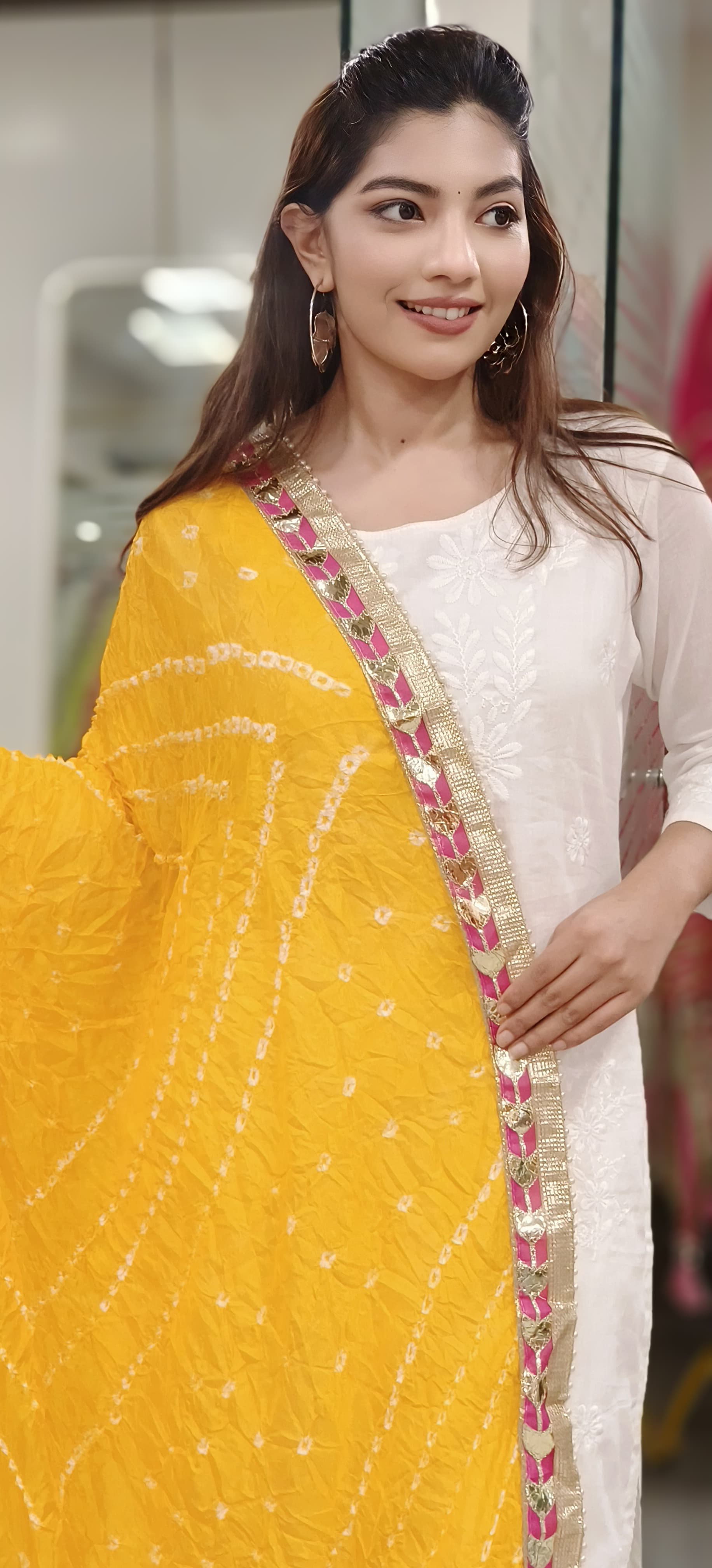 Muslin Silk Bandhani Printed Gotta Work Border Dupatta Only Dispatching After 10 Days