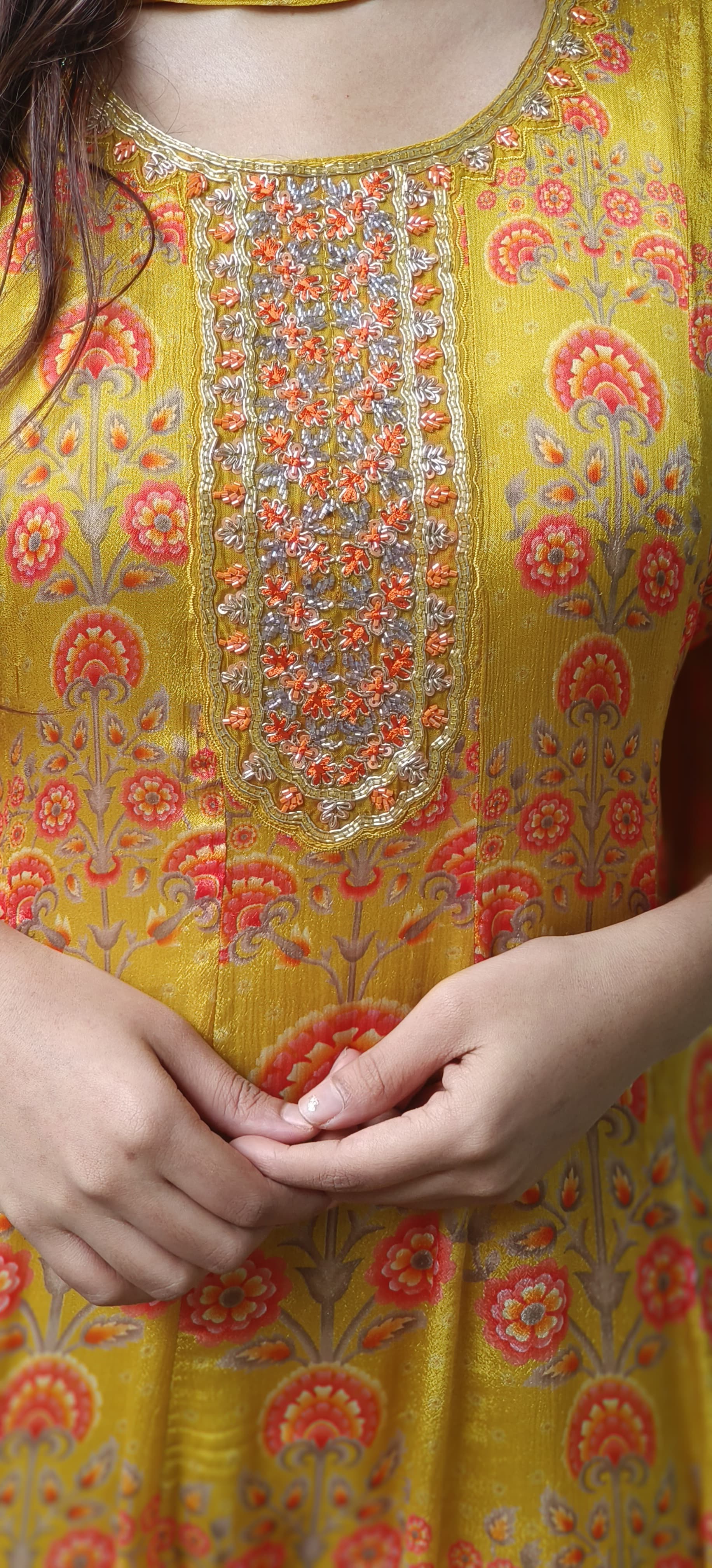Mustard Elegance Panel Anarkali Full Suit Set With Dupatta- 10323