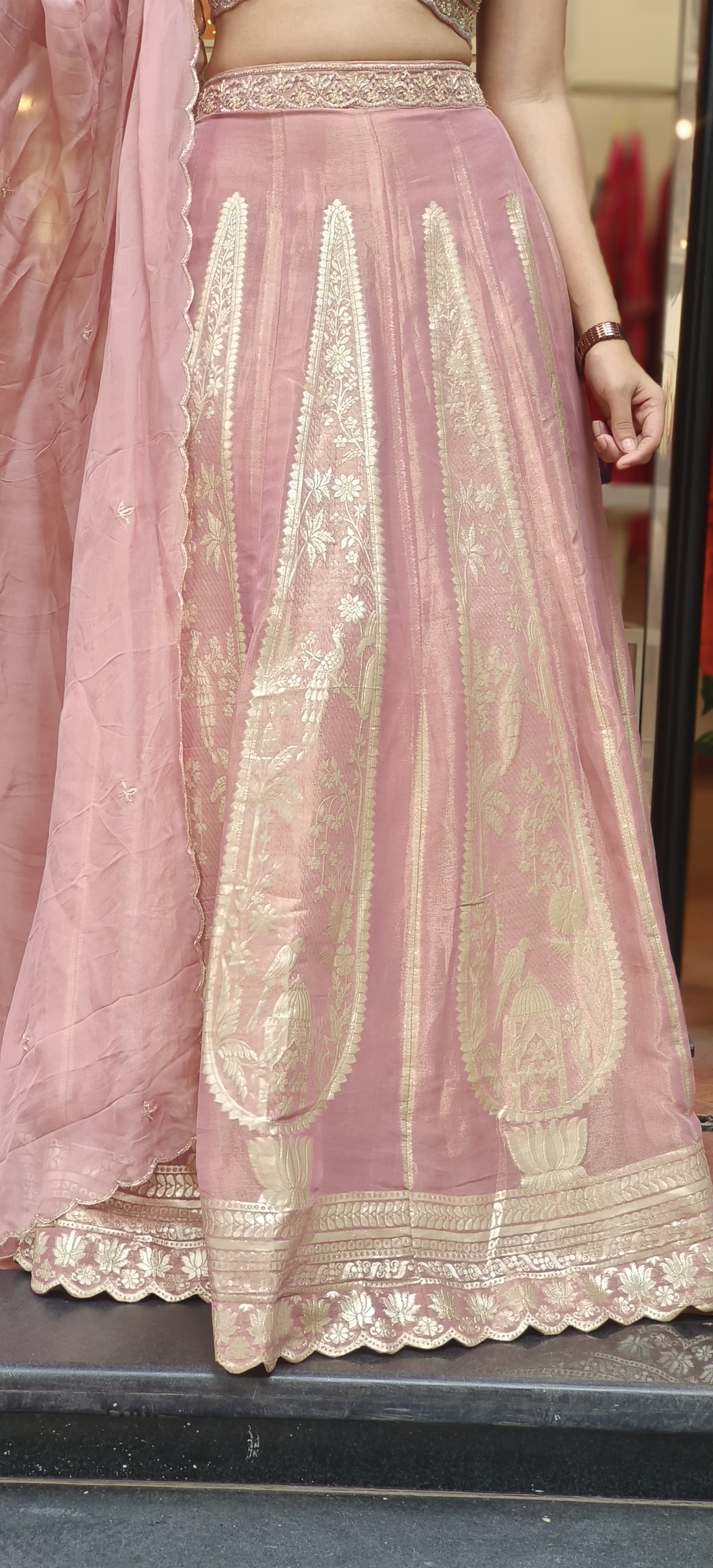 Designer Brocade Handwork Blouse With Panel Banarasi Lehenga & Organza Dupatta