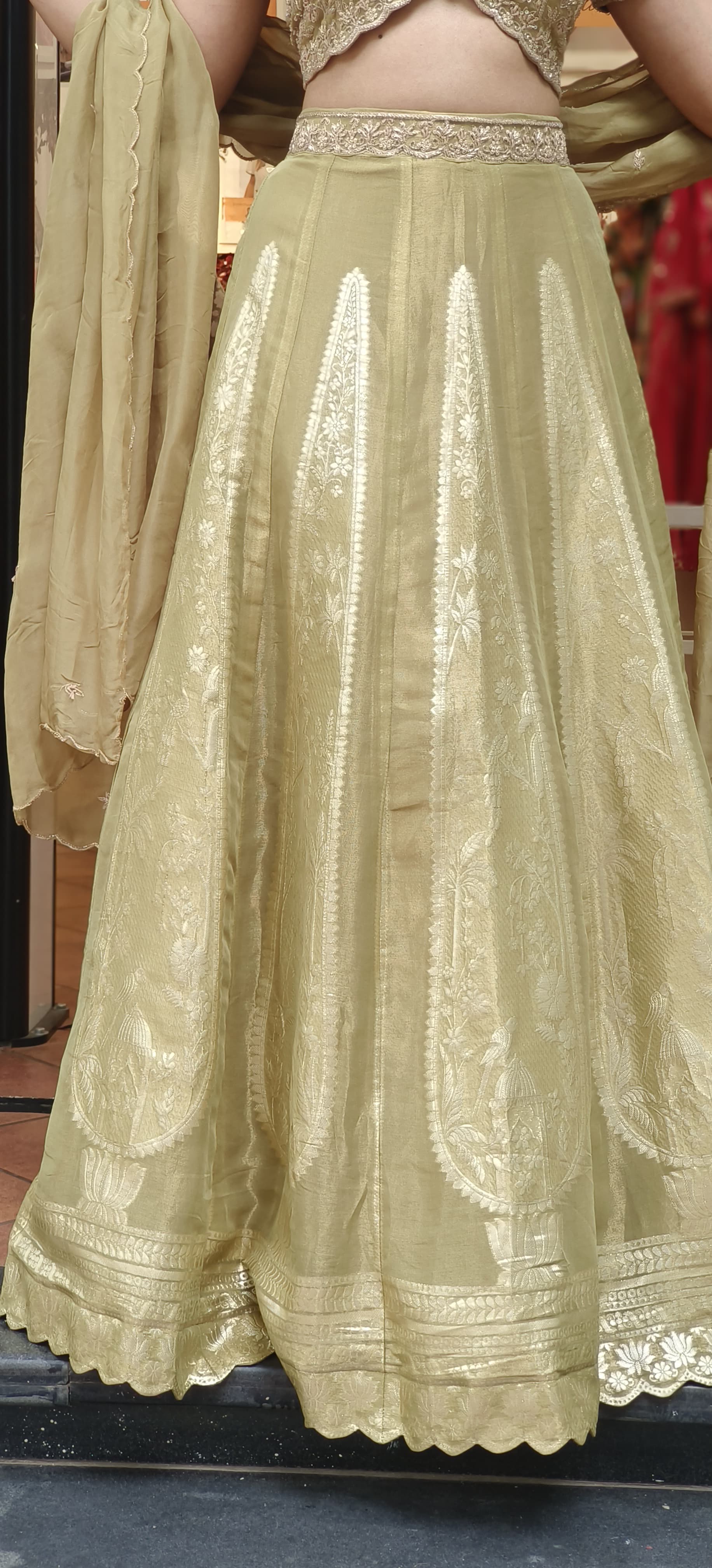 Designer Brocade Handwork Blouse With Panel Banarasi Lehenga & Organza Dupatta