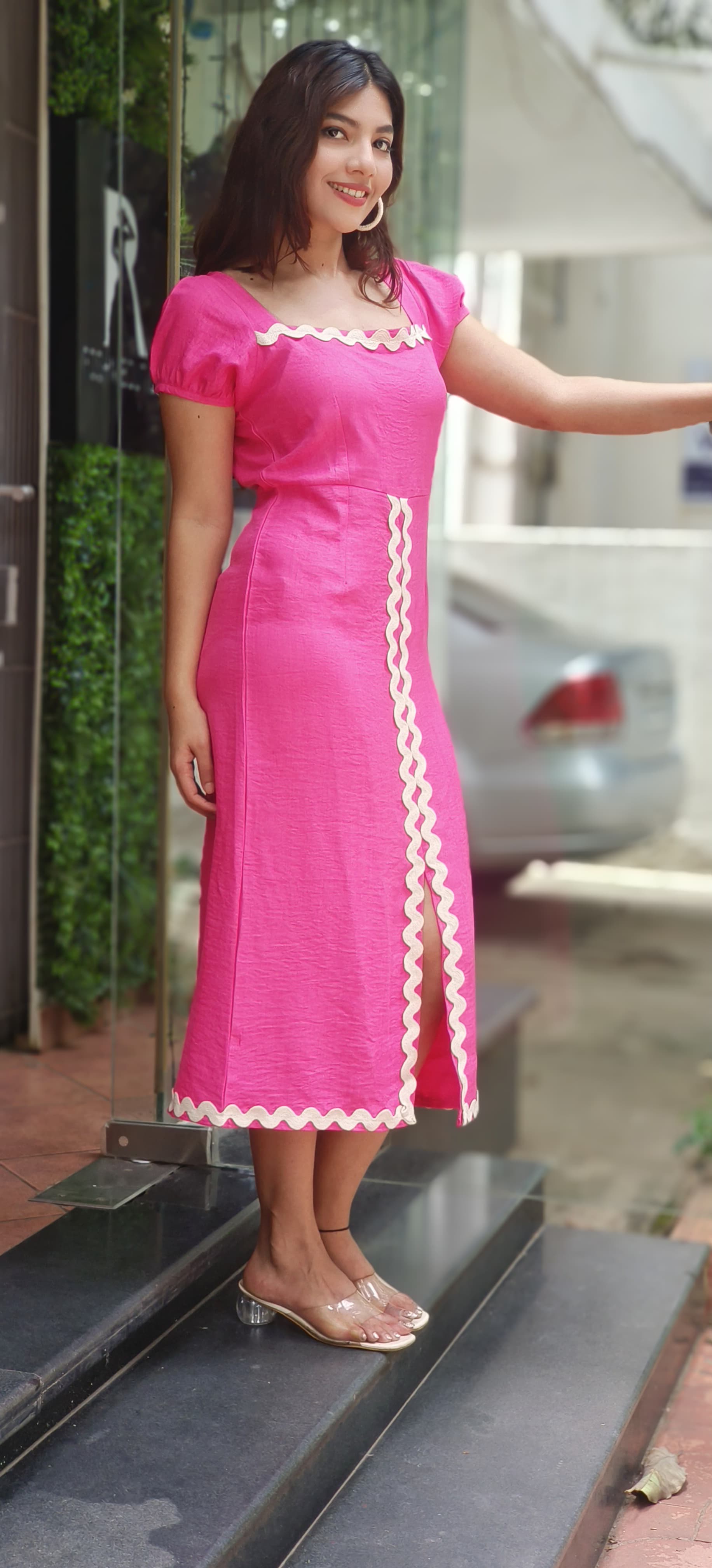 Imported Wavy Lace Solid Color Ankle Length Dress