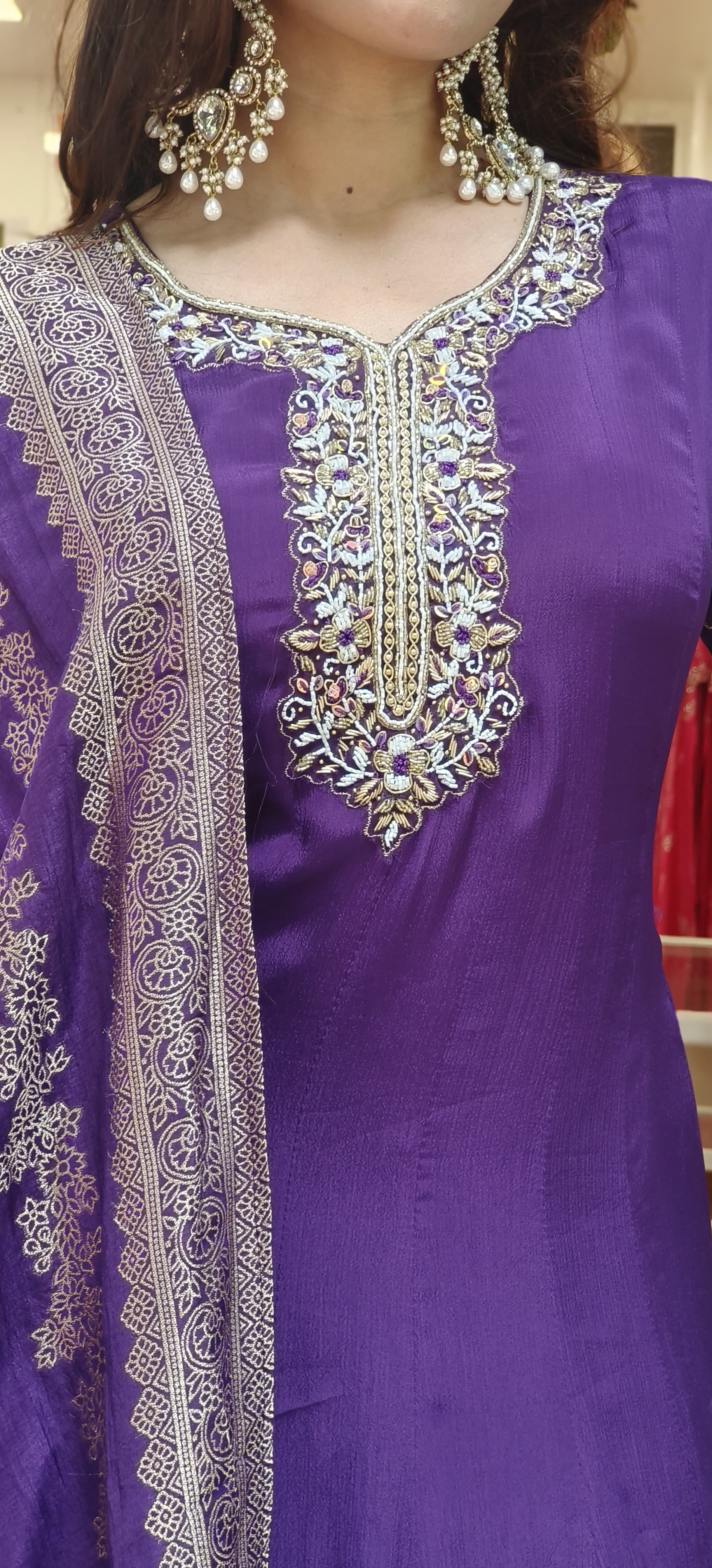 Beautiful Cut Dane & Thread Embroidery Panel Anarkali Gown With Dupatta In Chinon Fabric 10332,10331