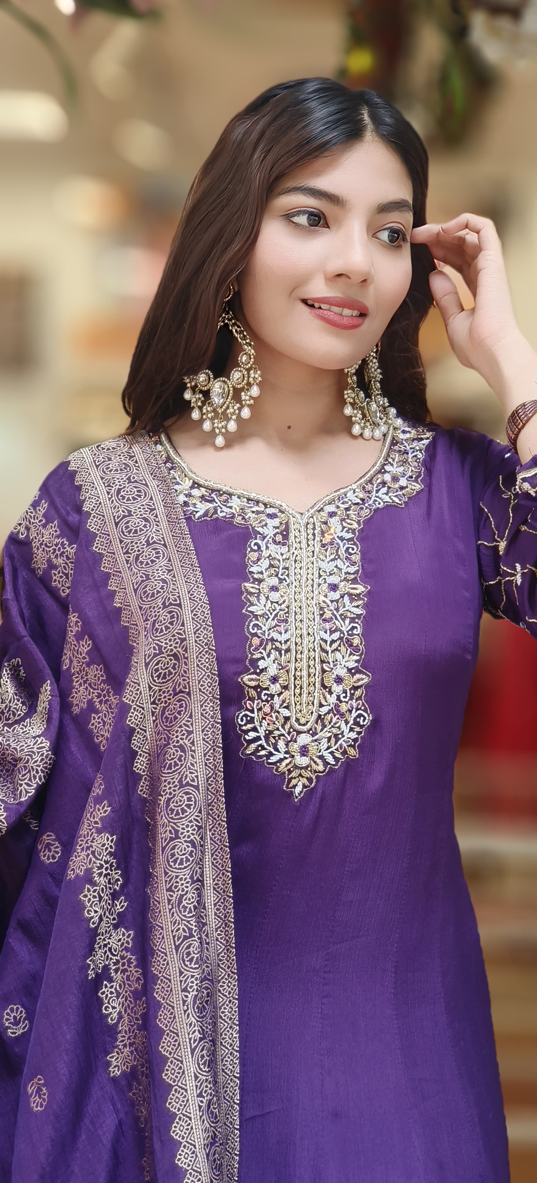 Beautiful Cut Dane & Thread Embroidery Panel Anarkali Gown With Dupatta In Chinon Fabric 10332,10331
