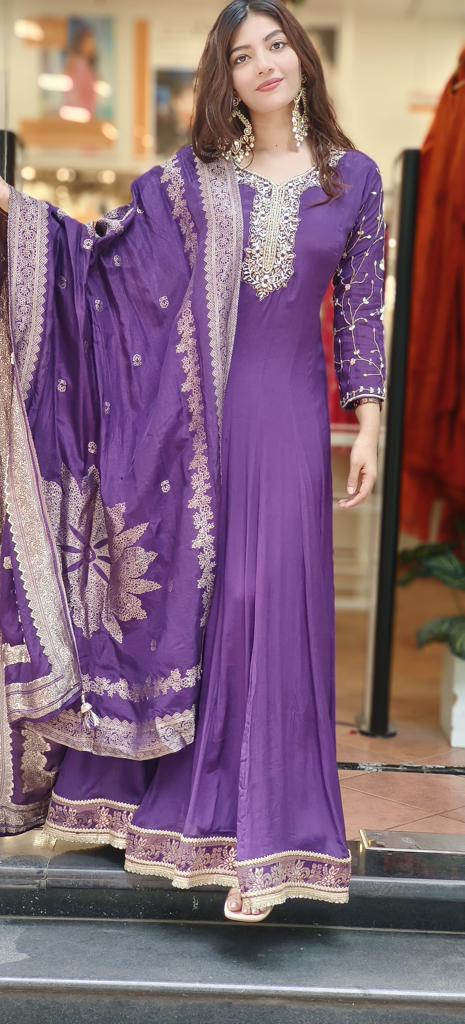 Beautiful Cut Dane & Thread Embroidery Panel Anarkali Gown With Dupatta In Chinon Fabric 10332,10331