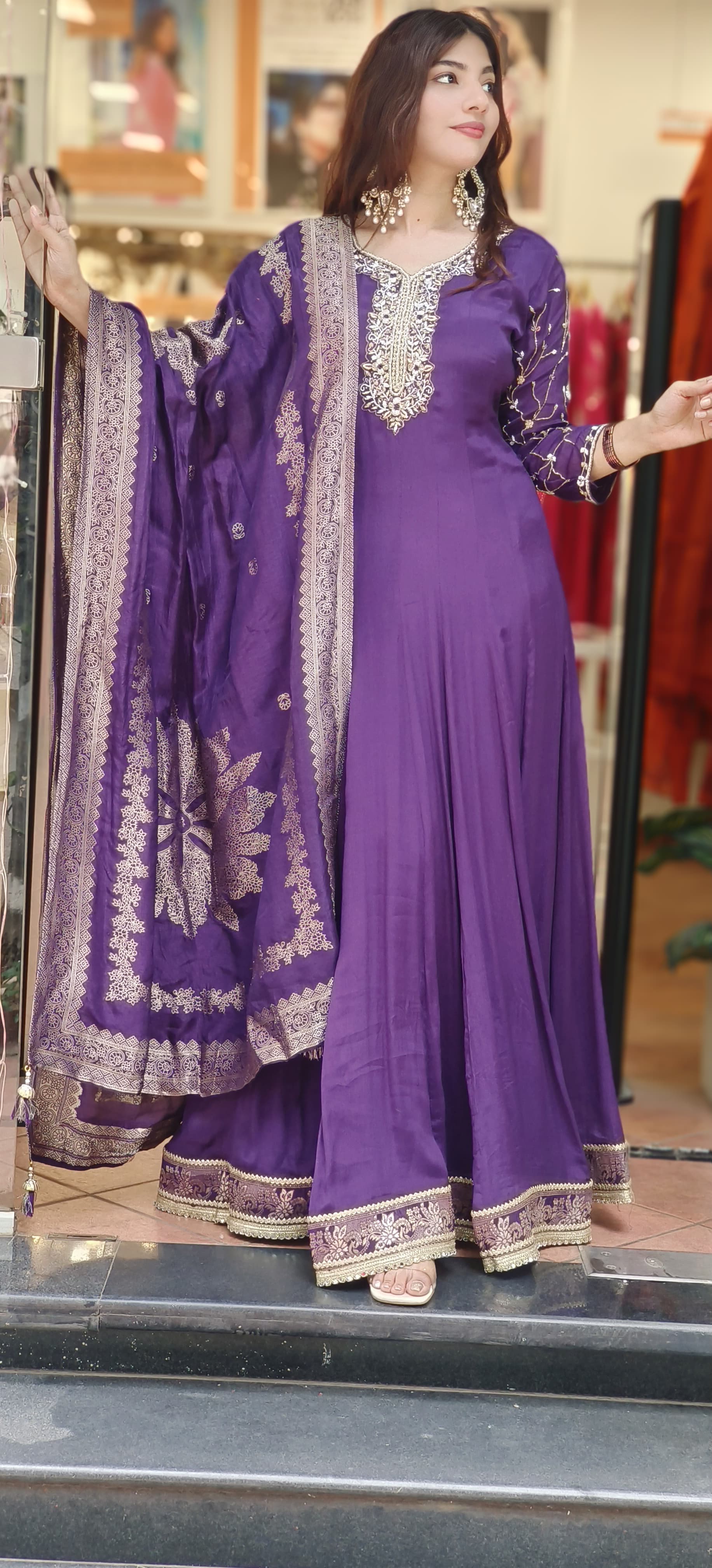 Beautiful Cut Dane & Thread Embroidery Panel Anarkali Gown With Dupatta In Chinon Fabric 10332,10331