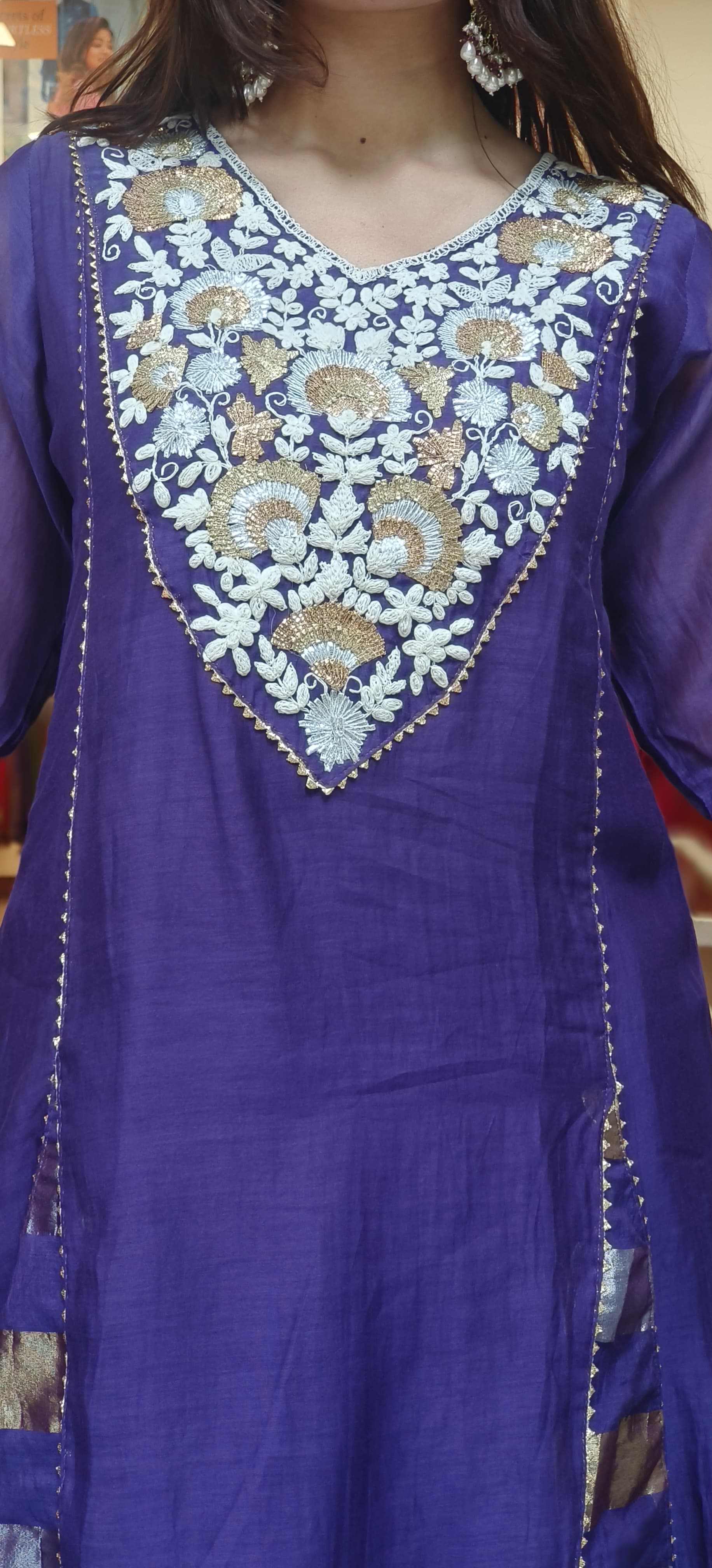 Floral Embroidery Front Work A Line Full Suit With Dupatta In Mul Chanderi Fabric- 10171