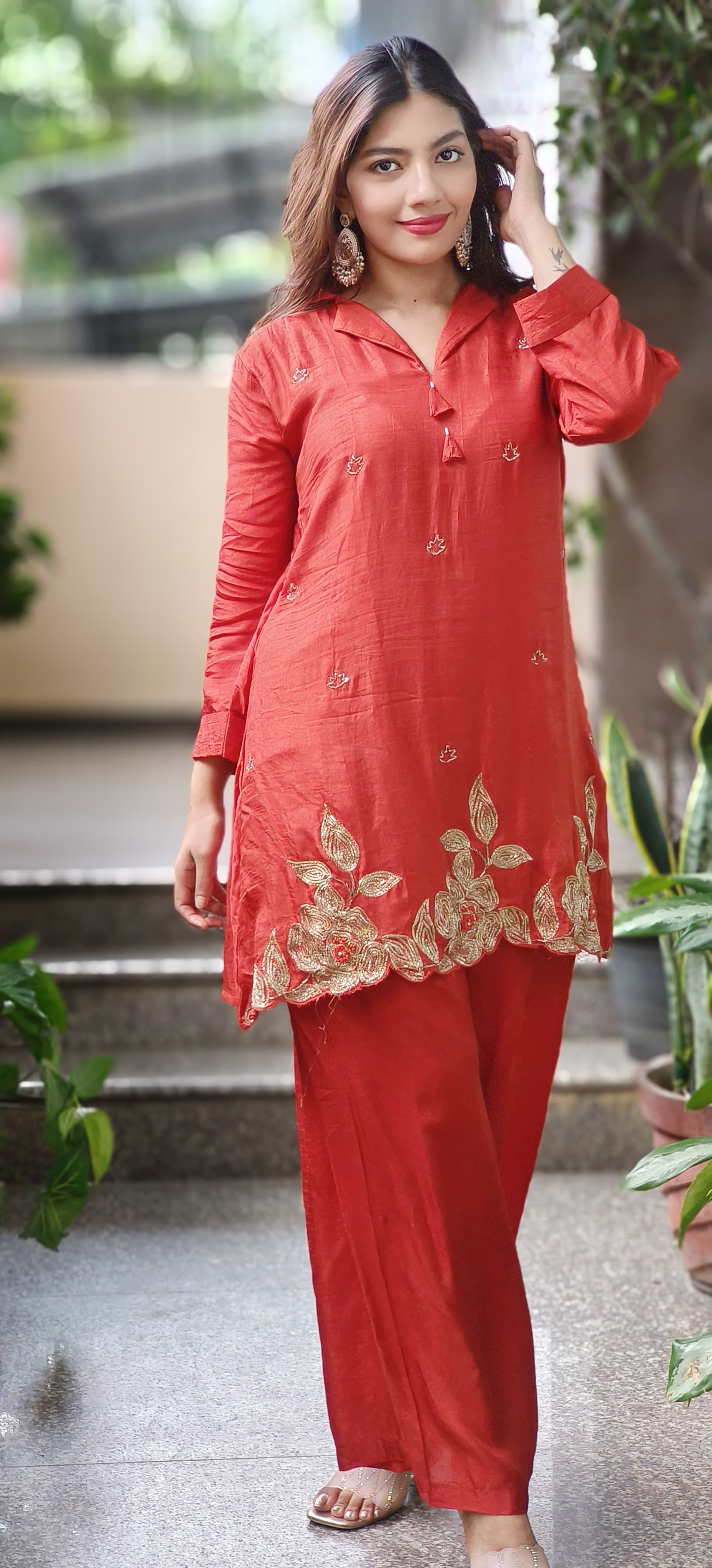 Embroidered Silk Fabric stylish co-Ord set