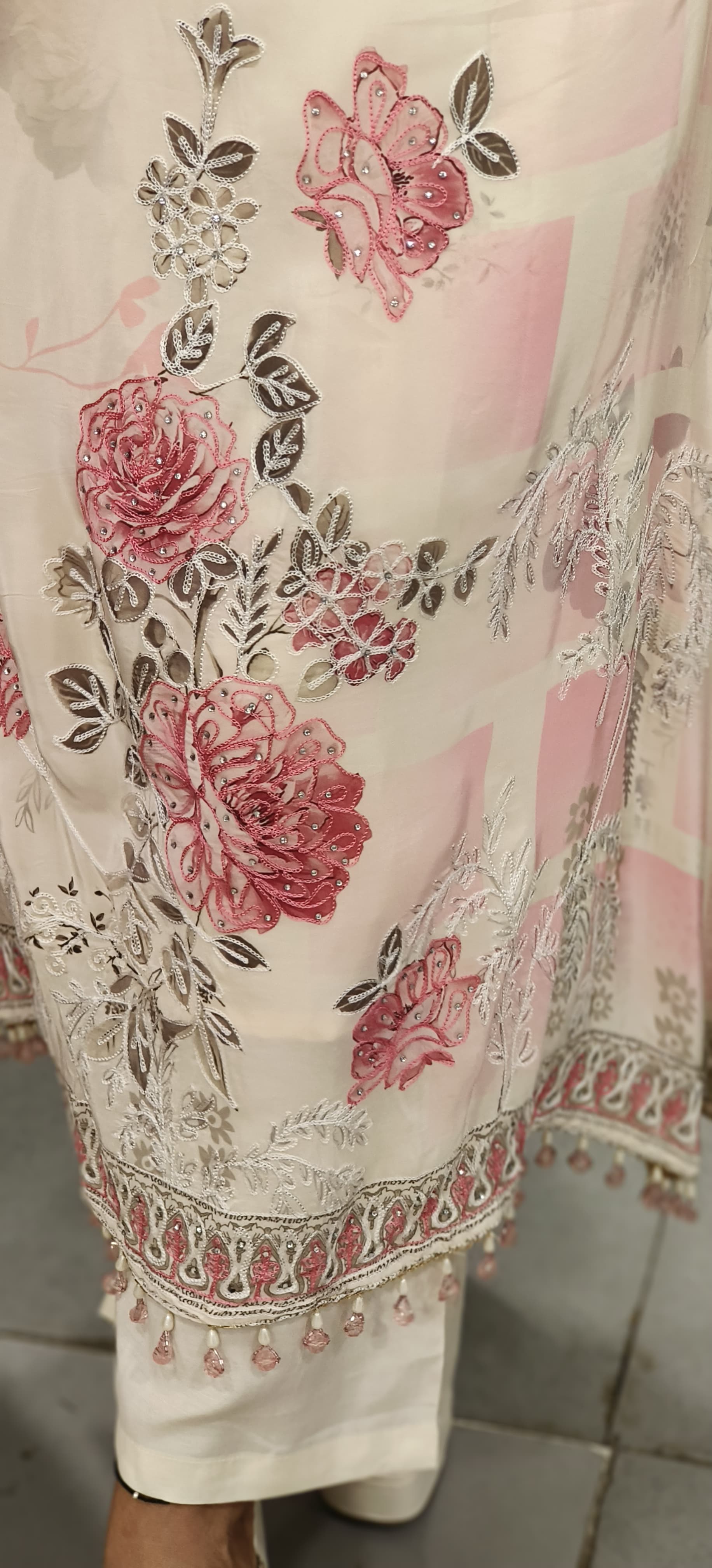 Anarkali Pure Crepe Stylish Full Suit With Floral Organza Dupatta