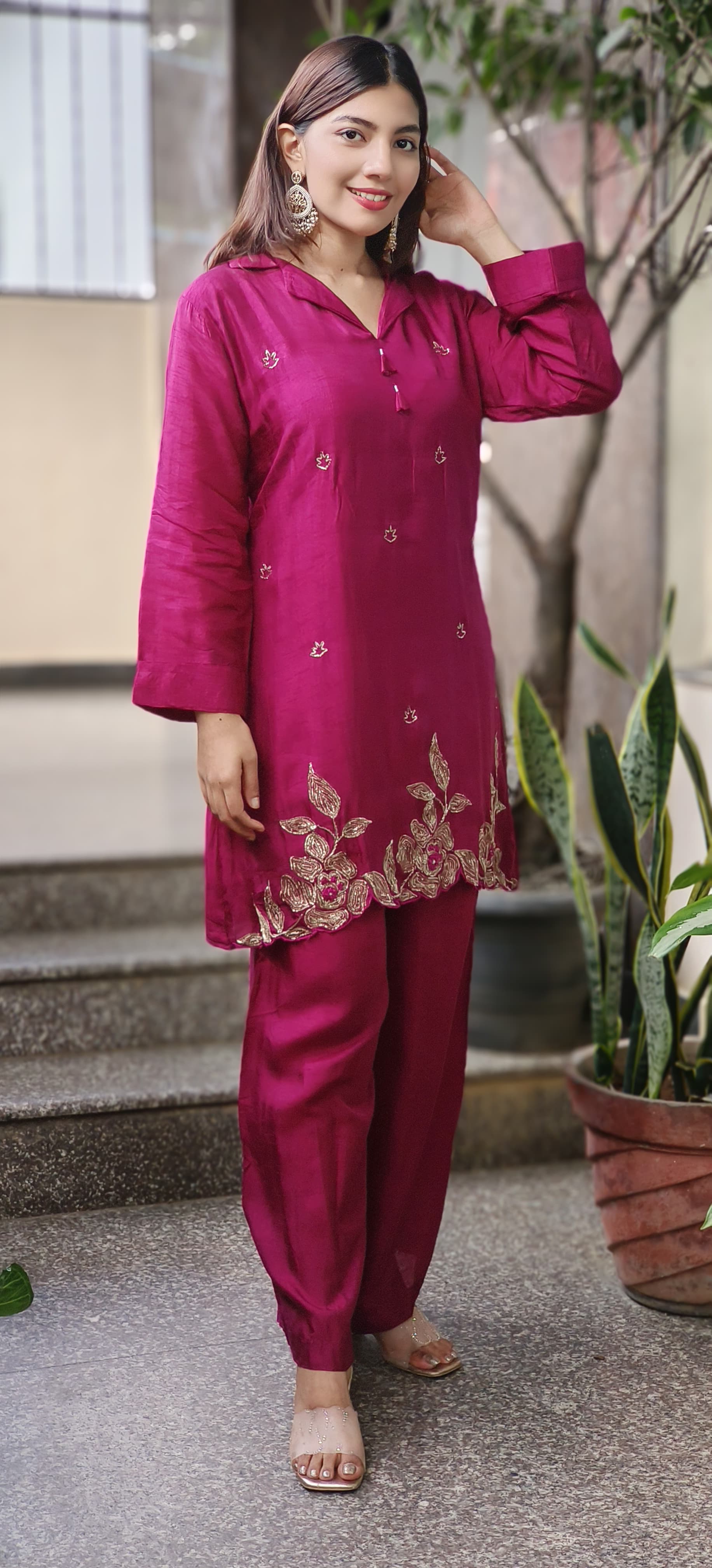 Embroidered Silk Fabric stylish co-Ord set