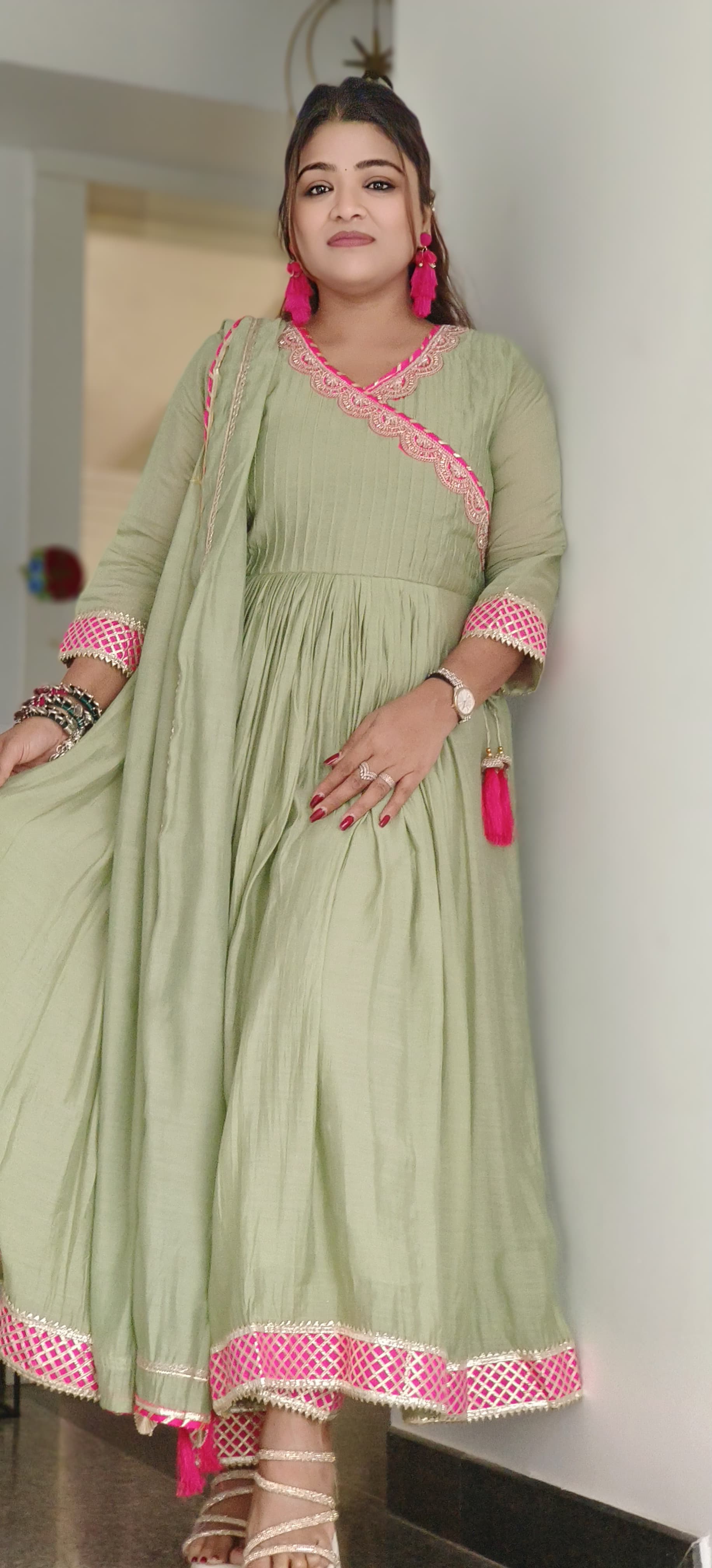 Gotta Angrakha Style Classic Pastel Shade Chanderi Full Suit Set 10393