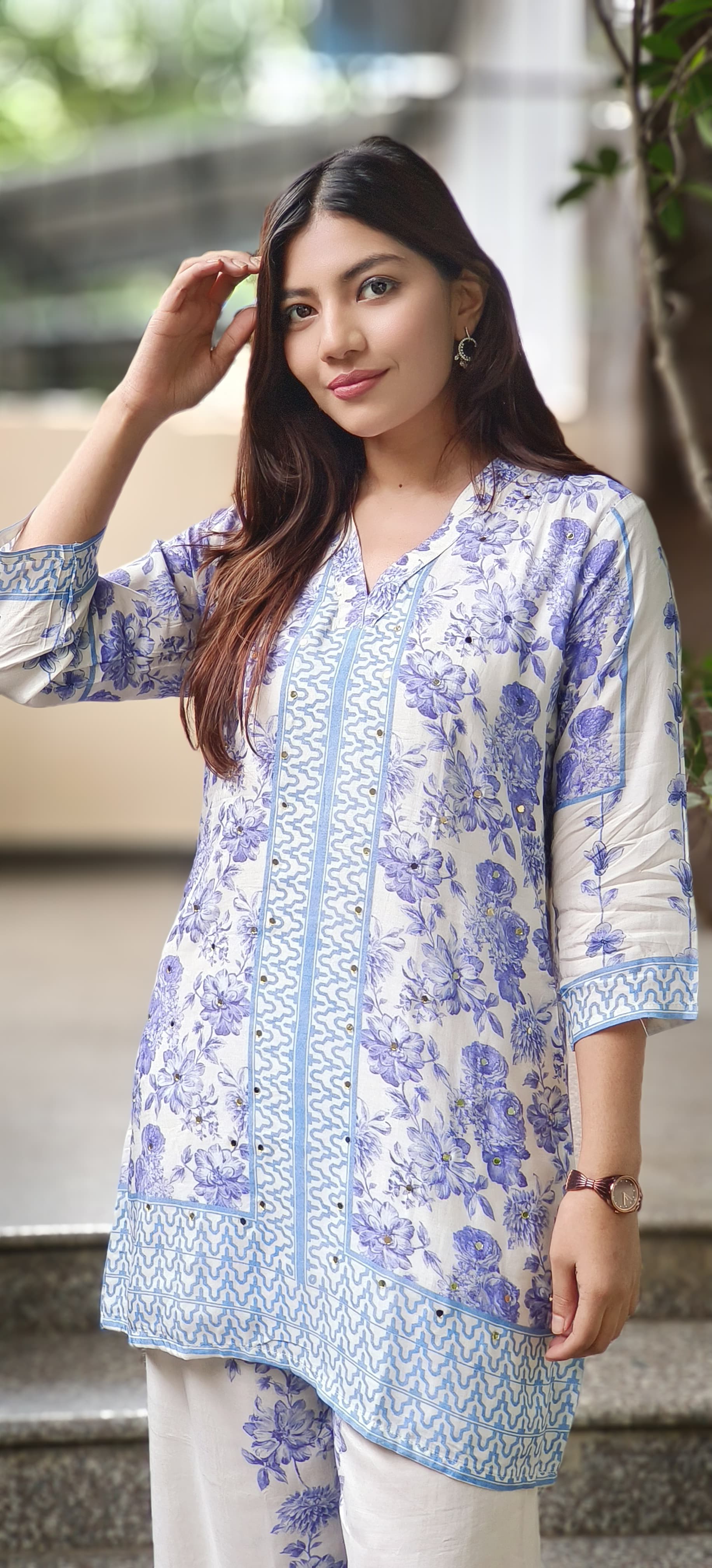 Floral Elegance Bordered Co-Ord Set In Muslin Fabric
