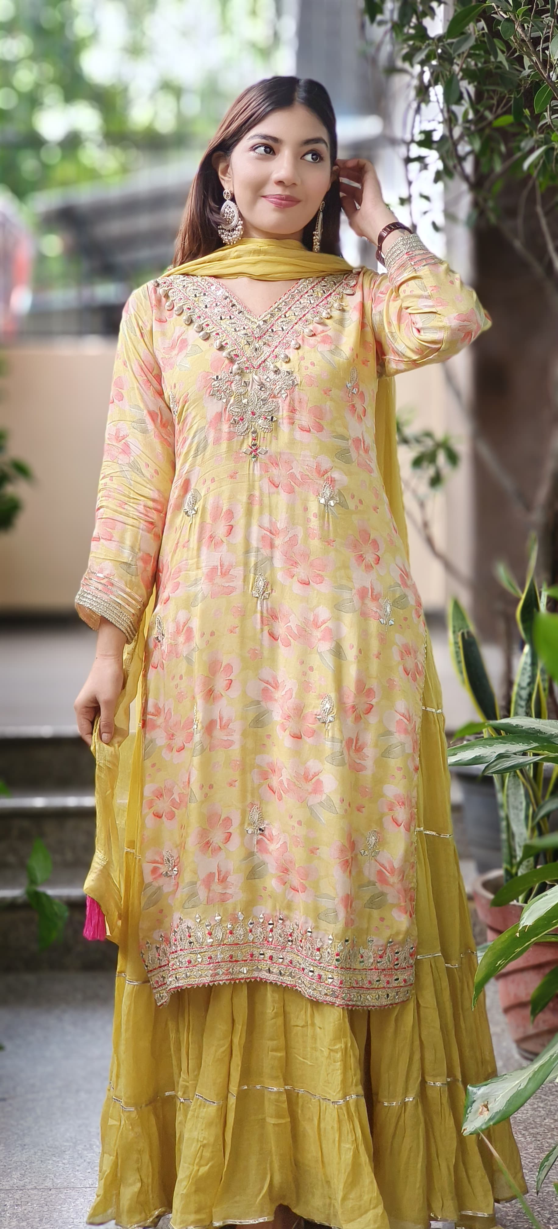 Soft Glamour Light-Toned Layered Gown With Subtle Embroidery