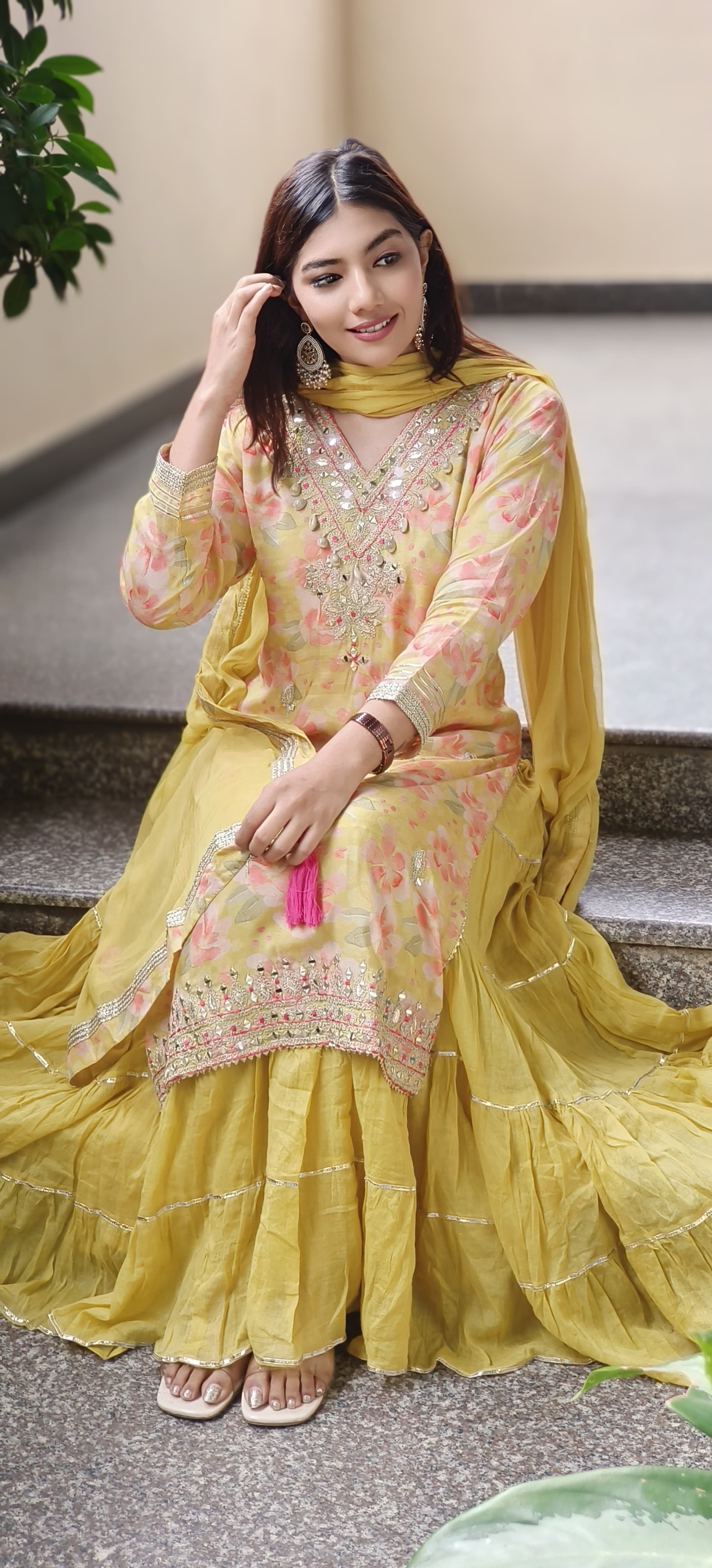 Soft Glamour Light-Toned Layered Gown With Subtle Embroidery