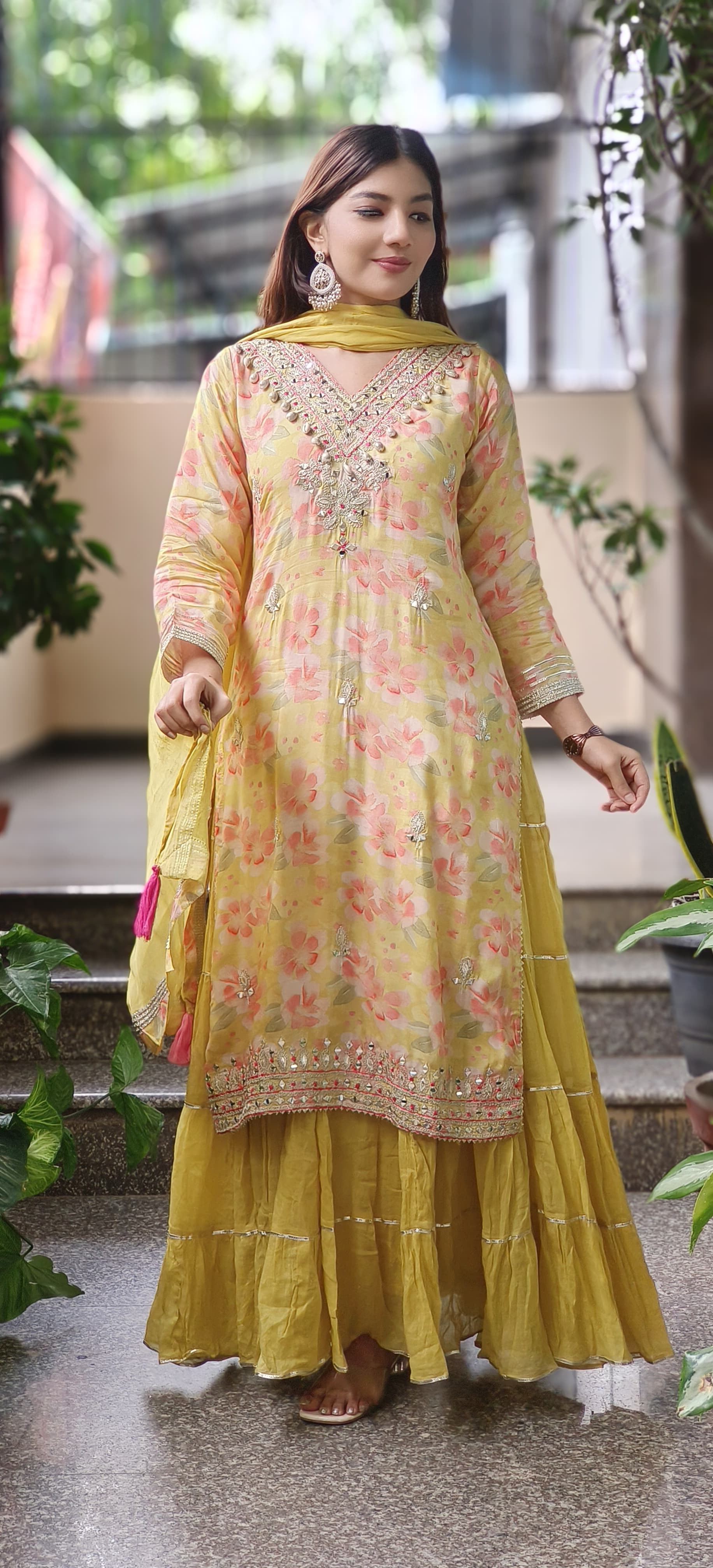 Soft Glamour Light-Toned Layered Gown With Subtle Embroidery