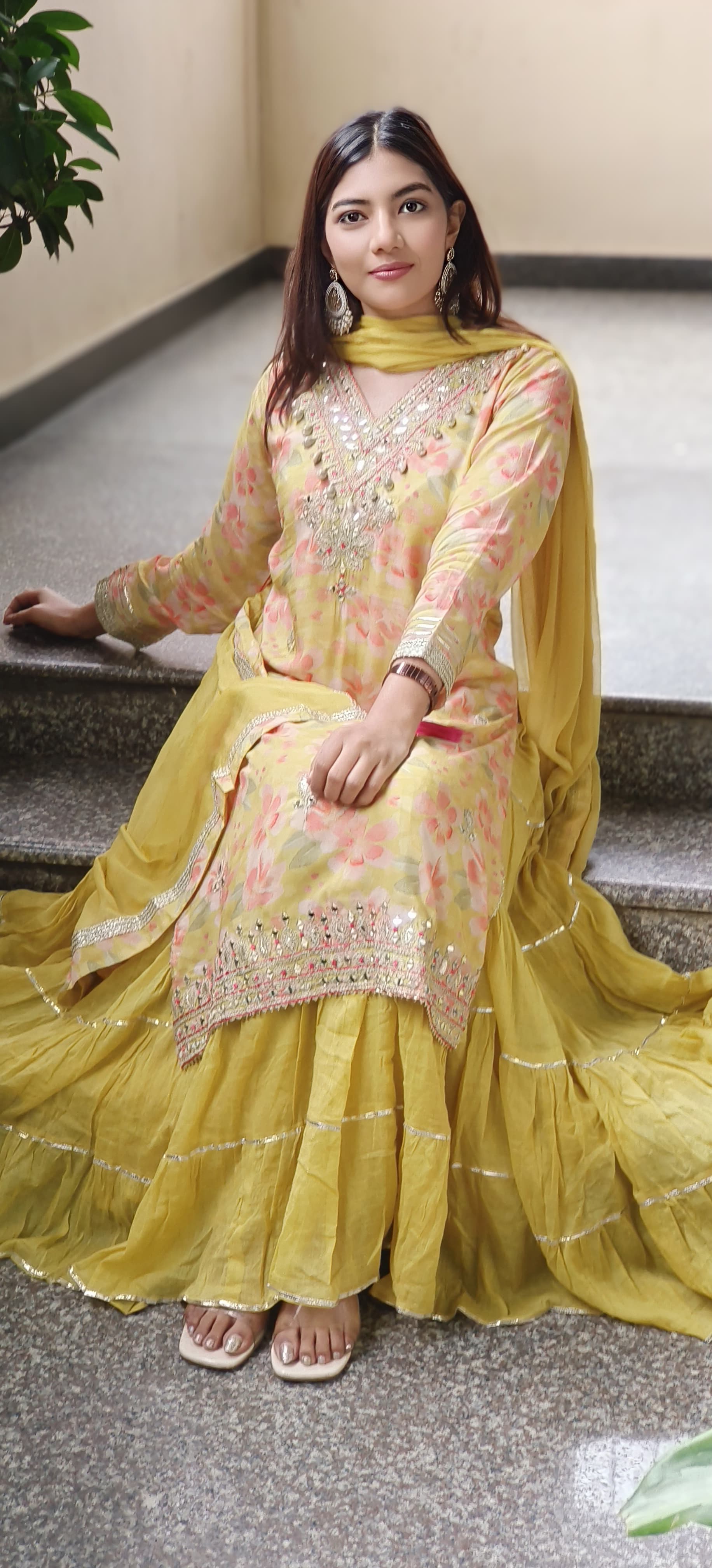 Soft Glamour Light-Toned Layered Gown With Subtle Embroidery