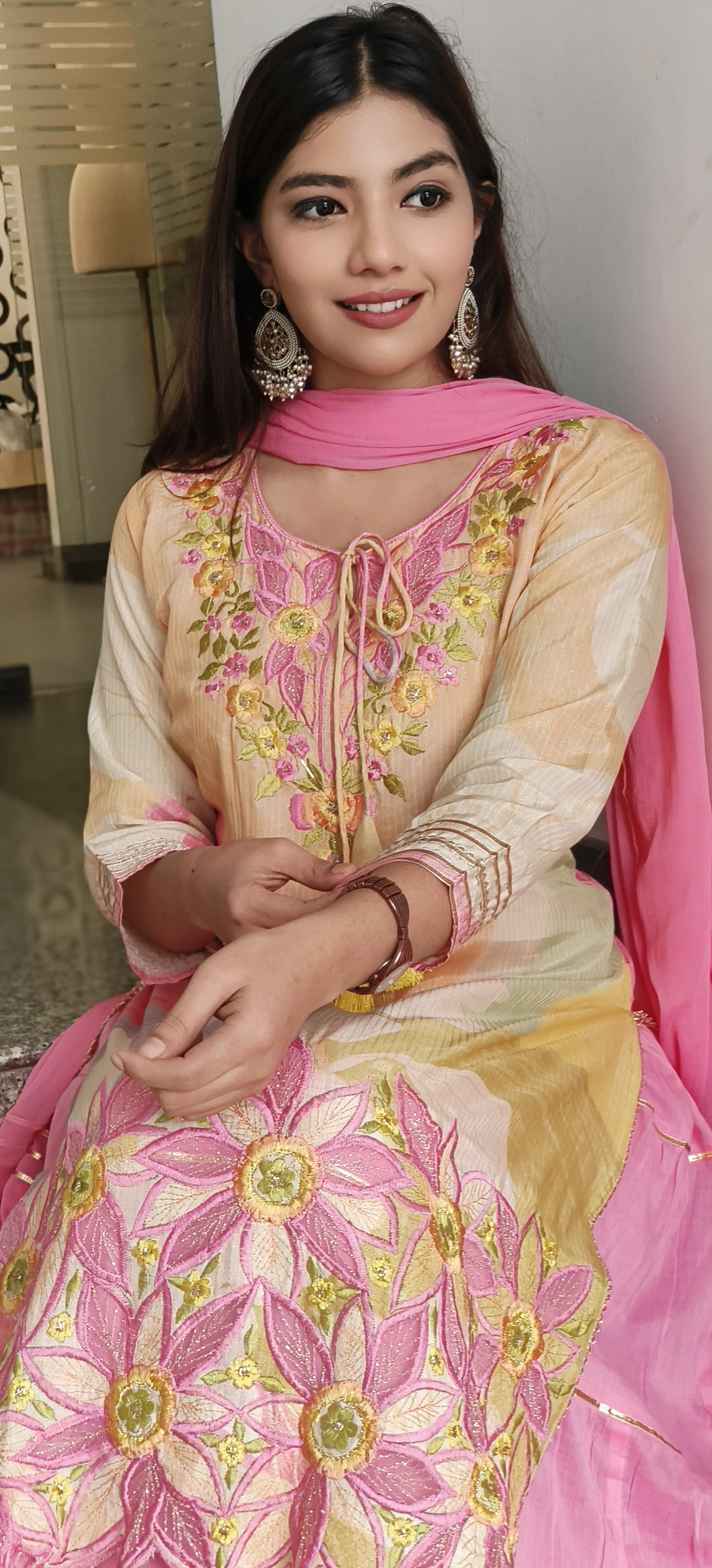 Beautiful Light Shade Embroidered Double Layered Gown