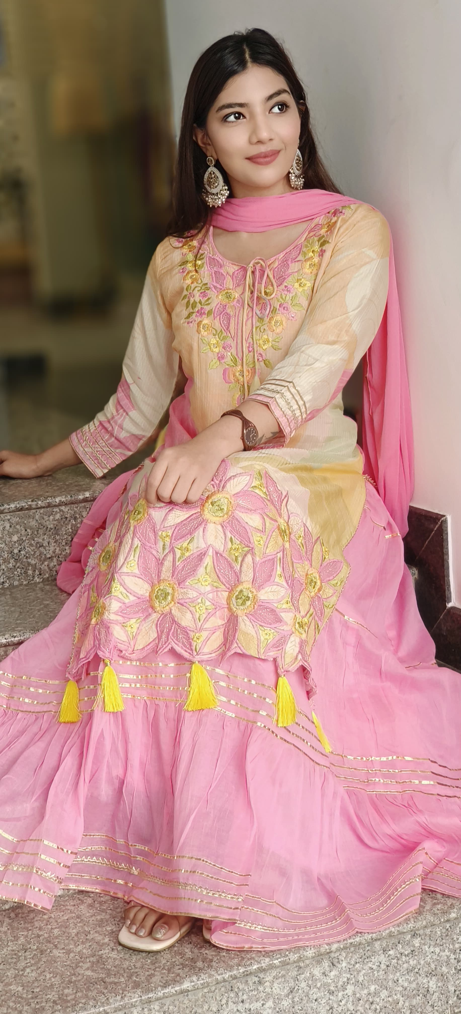 Beautiful Light Shade Embroidered Double Layered Gown