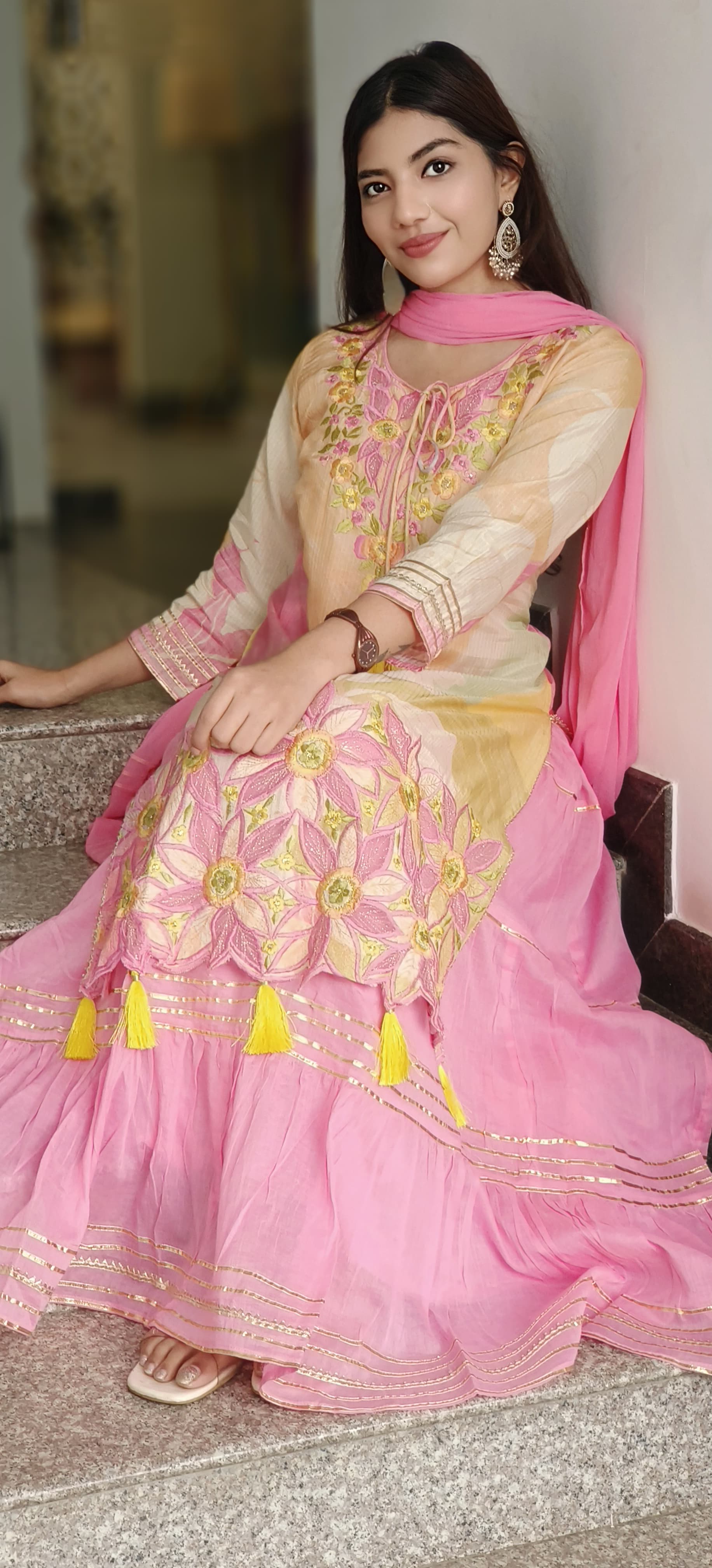 Beautiful Light Shade Embroidered Double Layered Gown
