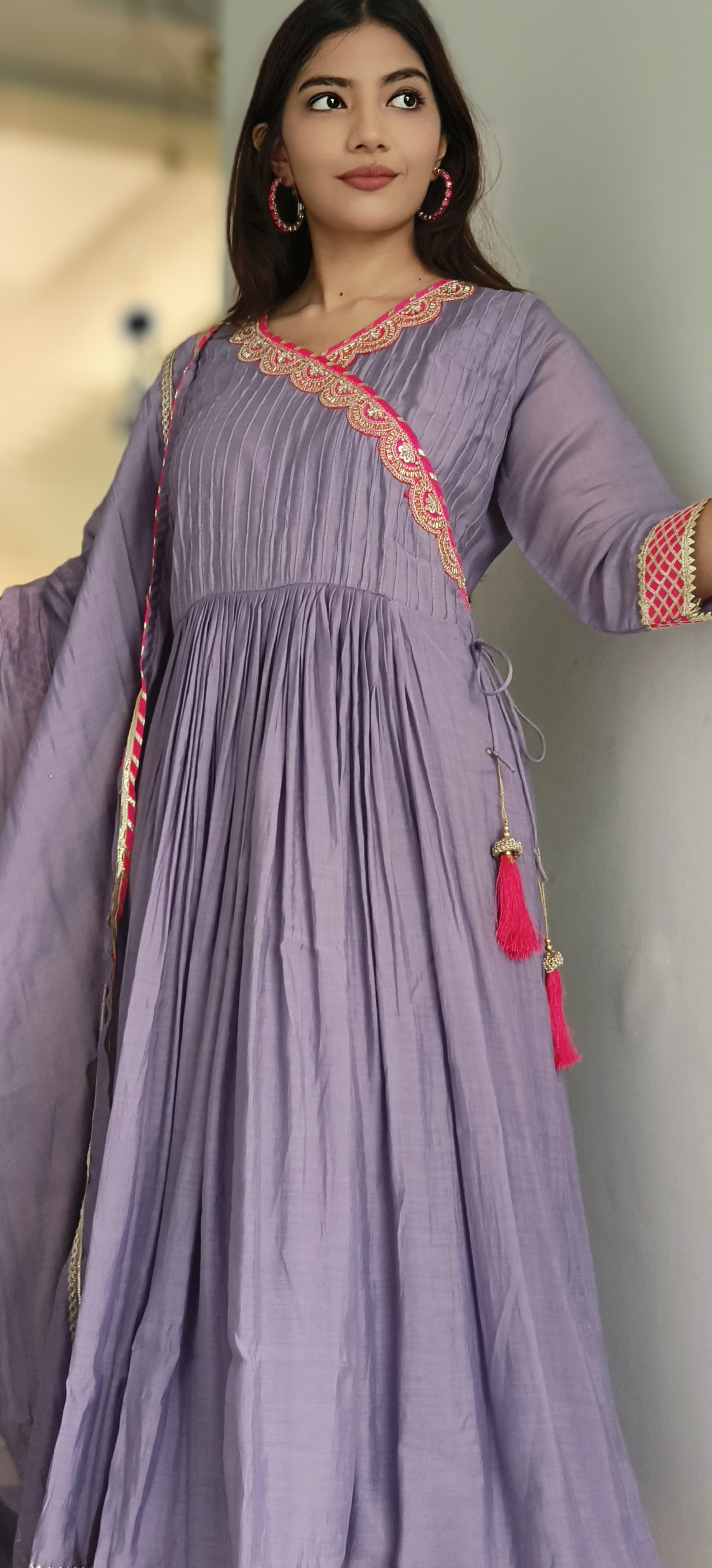 Gotta Angrakha Style Classic Pastel Shade Chanderi Full Suit Set 10393 hu