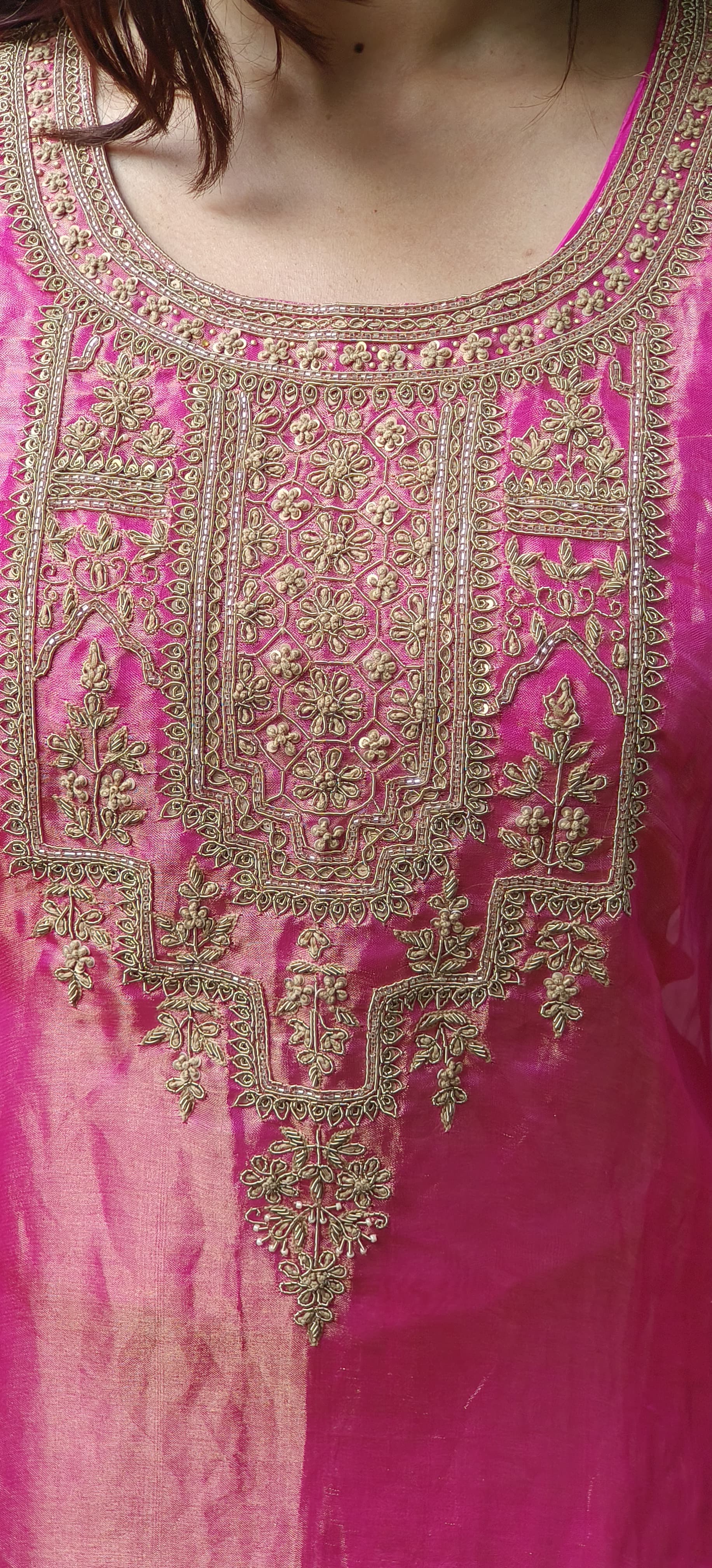 Real Tissue Front Handwork Kaftan(Inner Inside) Set With Crepe Bottom